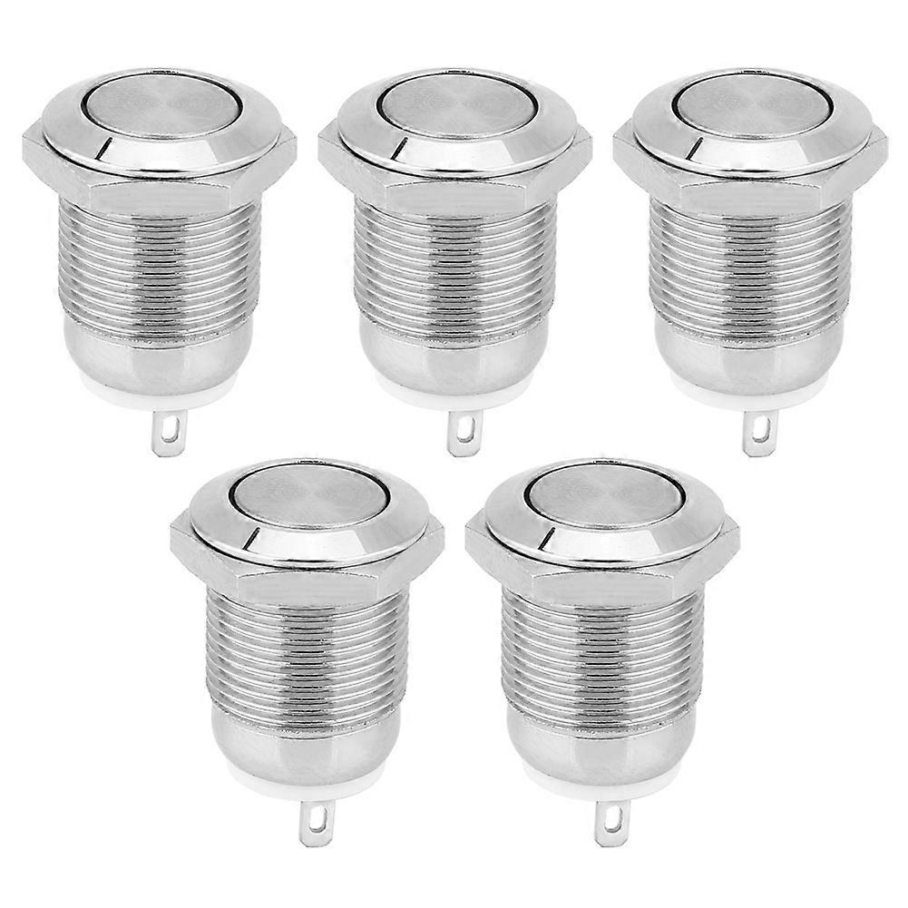 5Pcs Metal Push Button Switch 1 Normally Open 2 Pins Waterproof Self Reset Electronic Supplies(Flat Head )