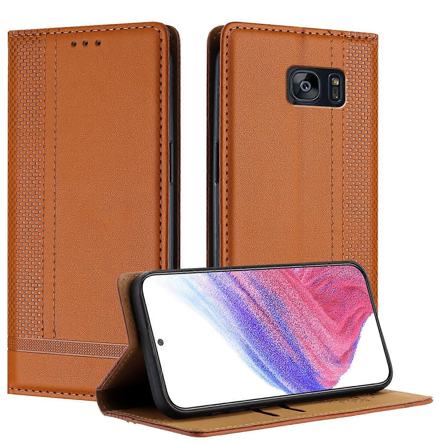 Case For Samsung Galaxy S7 Edge, Vintage Stitch Leather Wallet Case Card Slot Kickstand Magnetic Closure Shockproof Flip Folio Case Cover