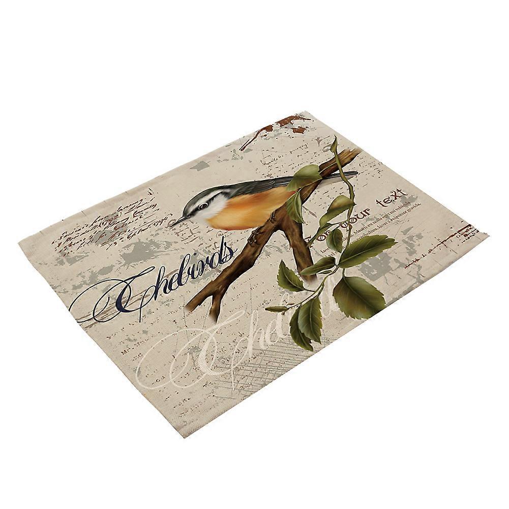 Cotton Linen Placemat Bird Printing Tableware Mat Dining Table Decor(MA0098-4)