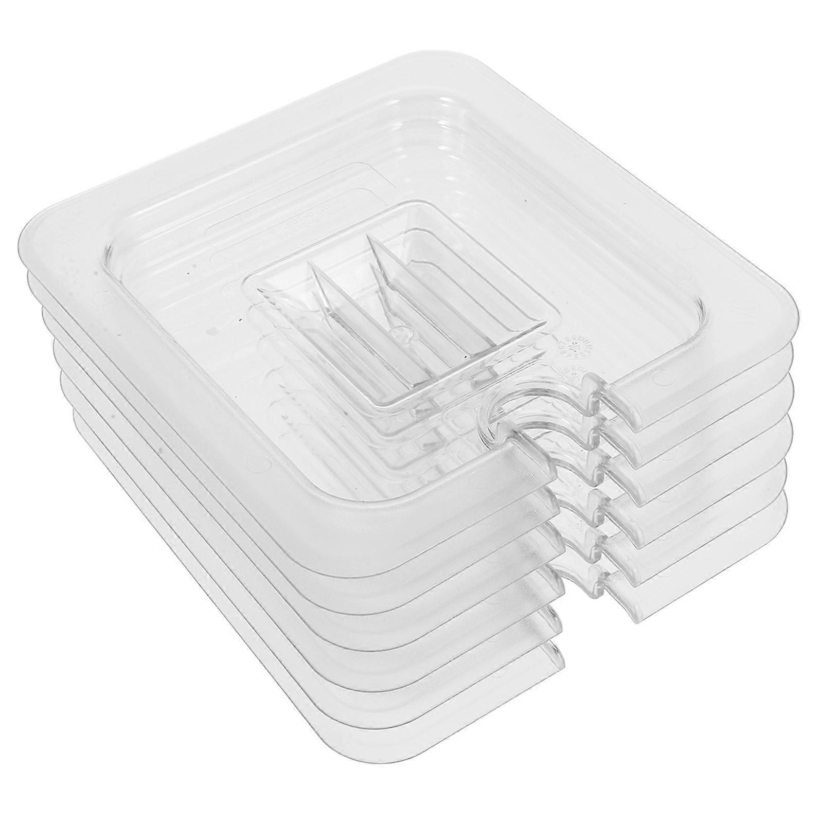6pcs מכסי מחבתות מזון גודל 1/6 עם ידית שקופה מכסה מחבת מלון פלסטיק רב פעמי כיסוי מחבת מלון כיסוי צלחת הגשה לאוכל (בסגנון מחורץ)