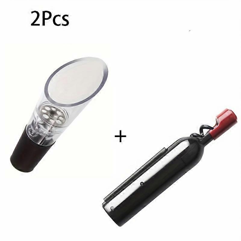 2個のワインオープナーと注ぎ口セット - 多機能家庭用ボトルオープナー、ワインエアレーター注ぎ口 - プラスチック&ステンレス鋼、手動操作