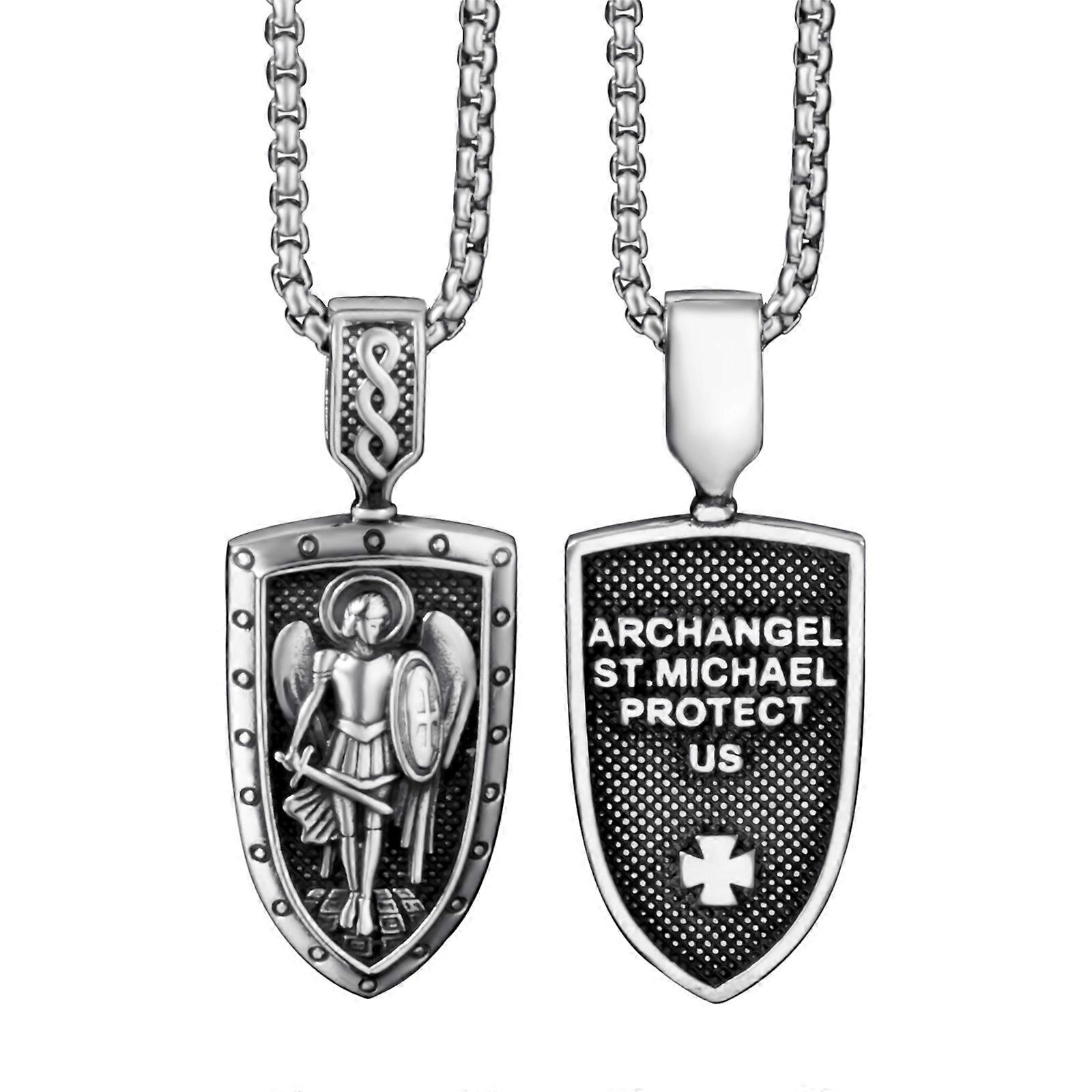 Elfasio St Michael Pendant St Christopher Medal St Benedict Medals Jesus Cross Necklace For Men Women St Michael Locket Stainles