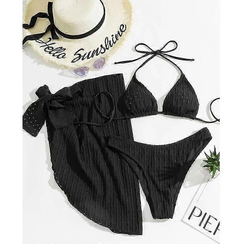 Dames 3-delige badpakken Halter Triangle String Bikini Set Met Strandrok Badmode Set