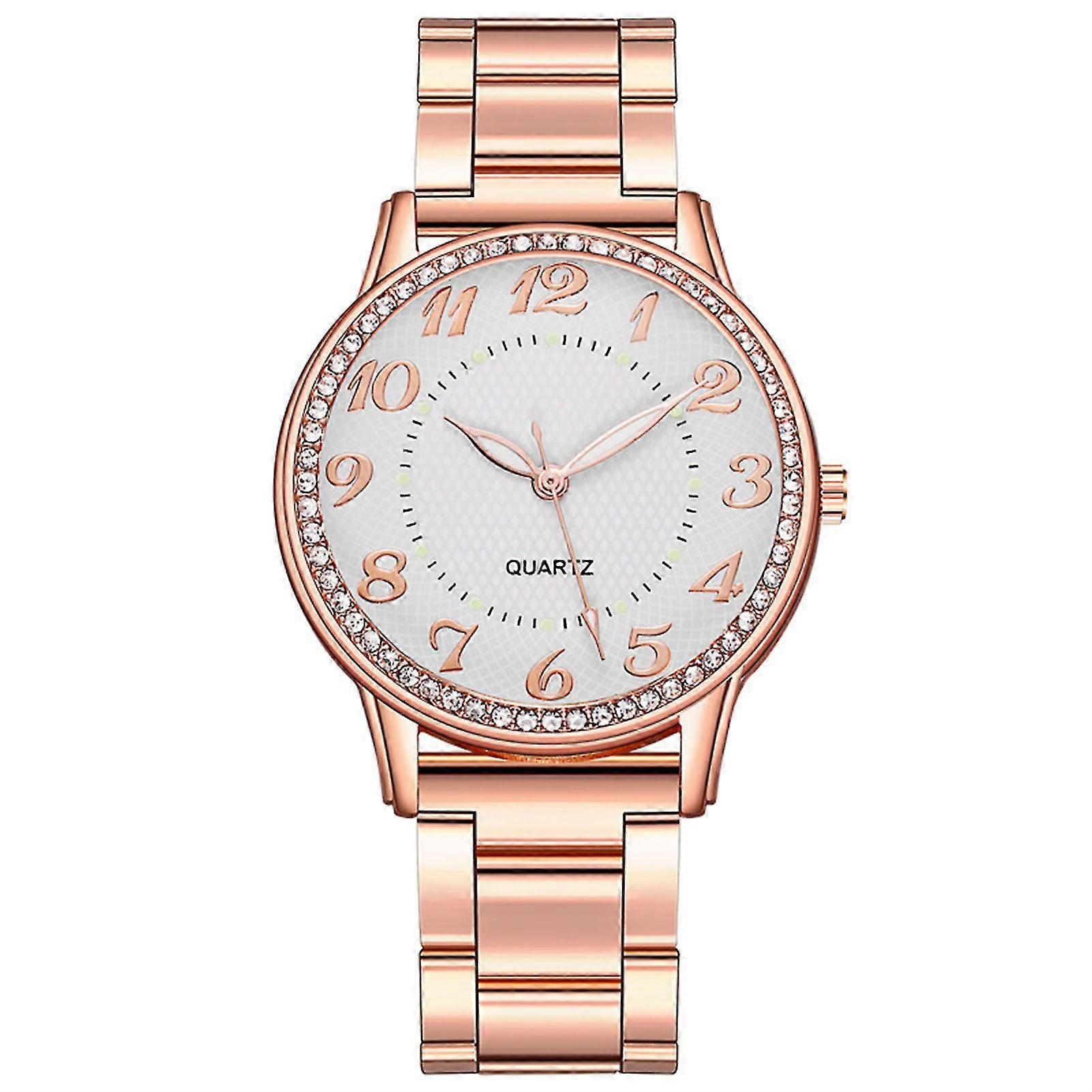 Rhinestones Dial Decor Quartz Watch Ladies Elegant Round Dial Bracelet Watch For Shopping Camping Walking