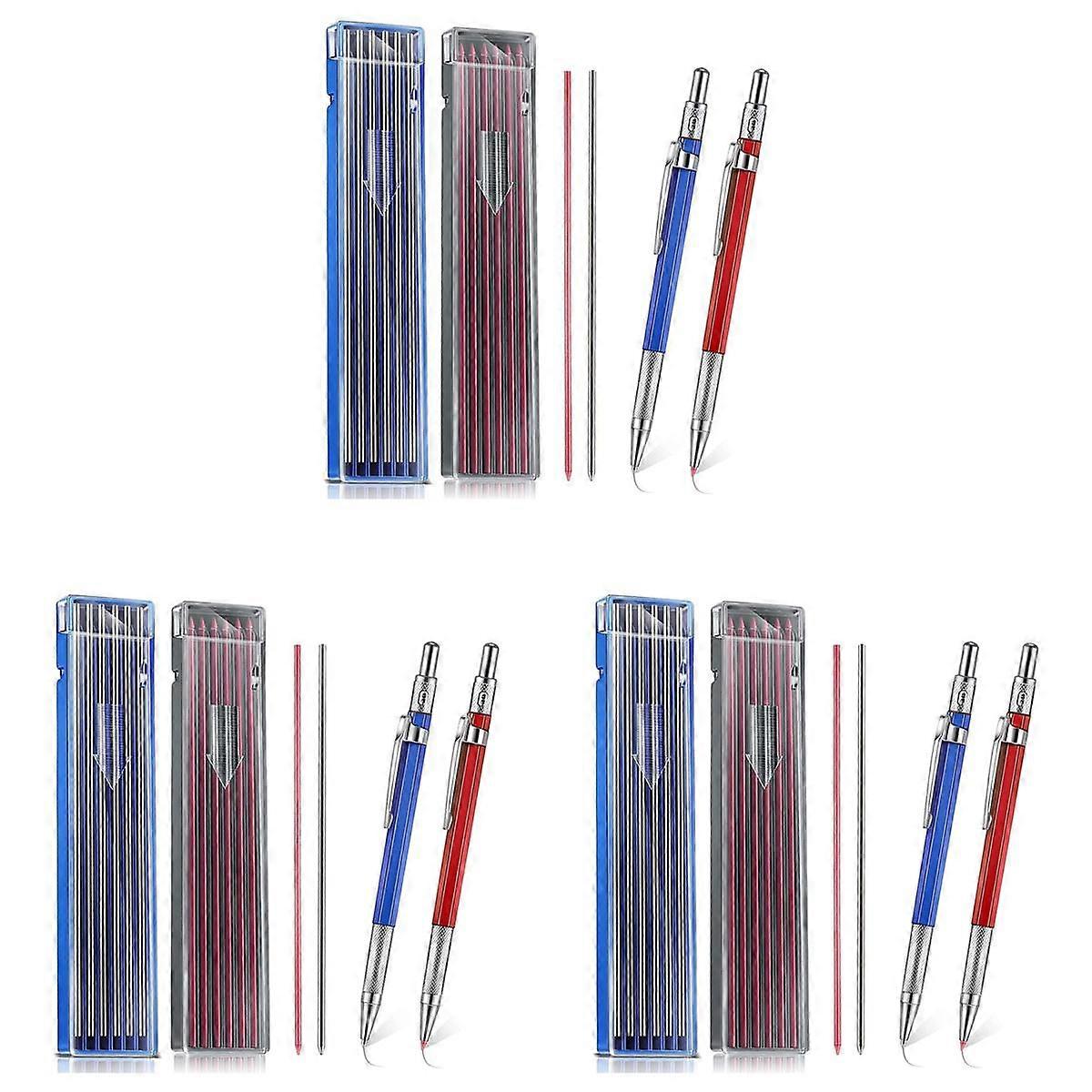 6 Pcs Welders Pencil with 72 Pcs 2mm Refills Mechanical Pencil with Built In Sharpener Carpenter Pe