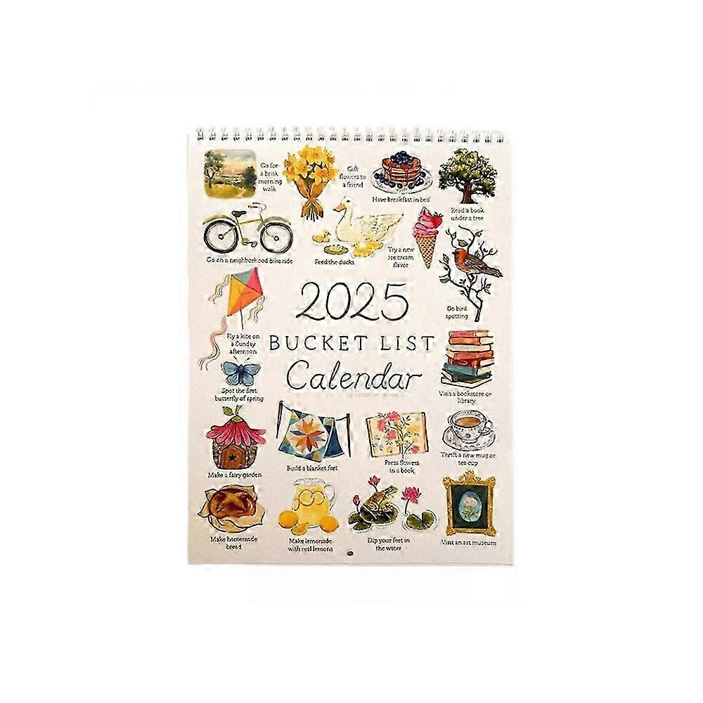 2025Bucket List Calendar,12Months Large Double Spiral Wire-Binding Wall Calendar