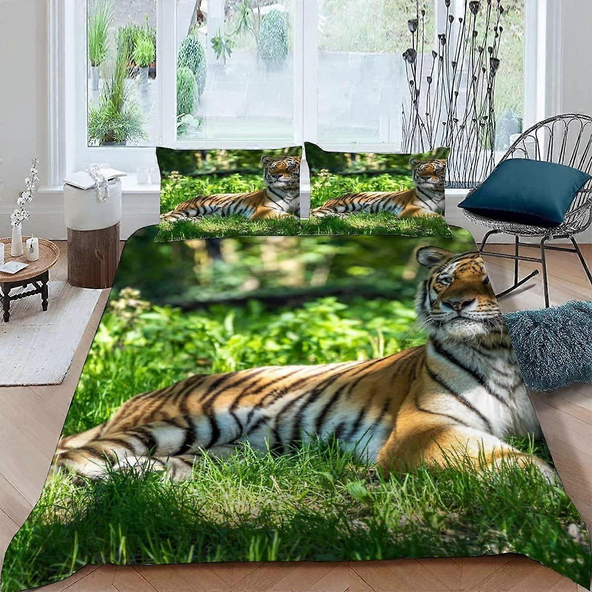 Sängkläder för vuxen cm Tiger Påslakan Djur Sängkläder Set Microfiber Sängkläder Set + 2 örngott