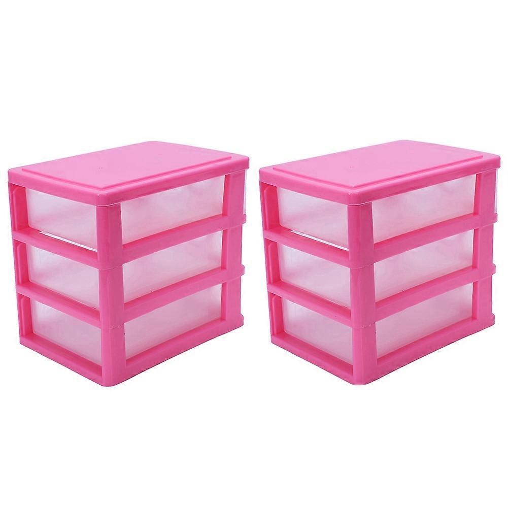 2X Mini Translucent Drawer Type Plastic Storage BoxRose Red 3 Layers