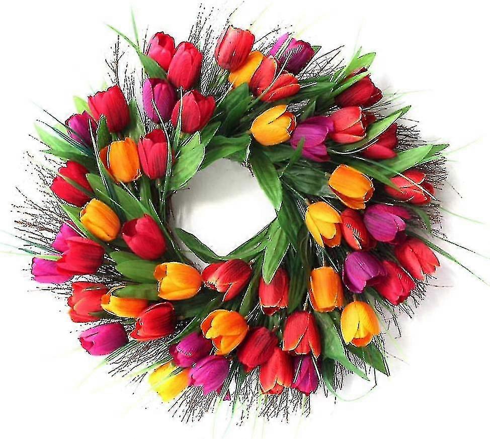 Decorazione della ghirlanda della porta artificiale, 45 cm della porta della corona della parete della corona decorativa della corona dell'ornamento artificiale tulipano corona porta floreale