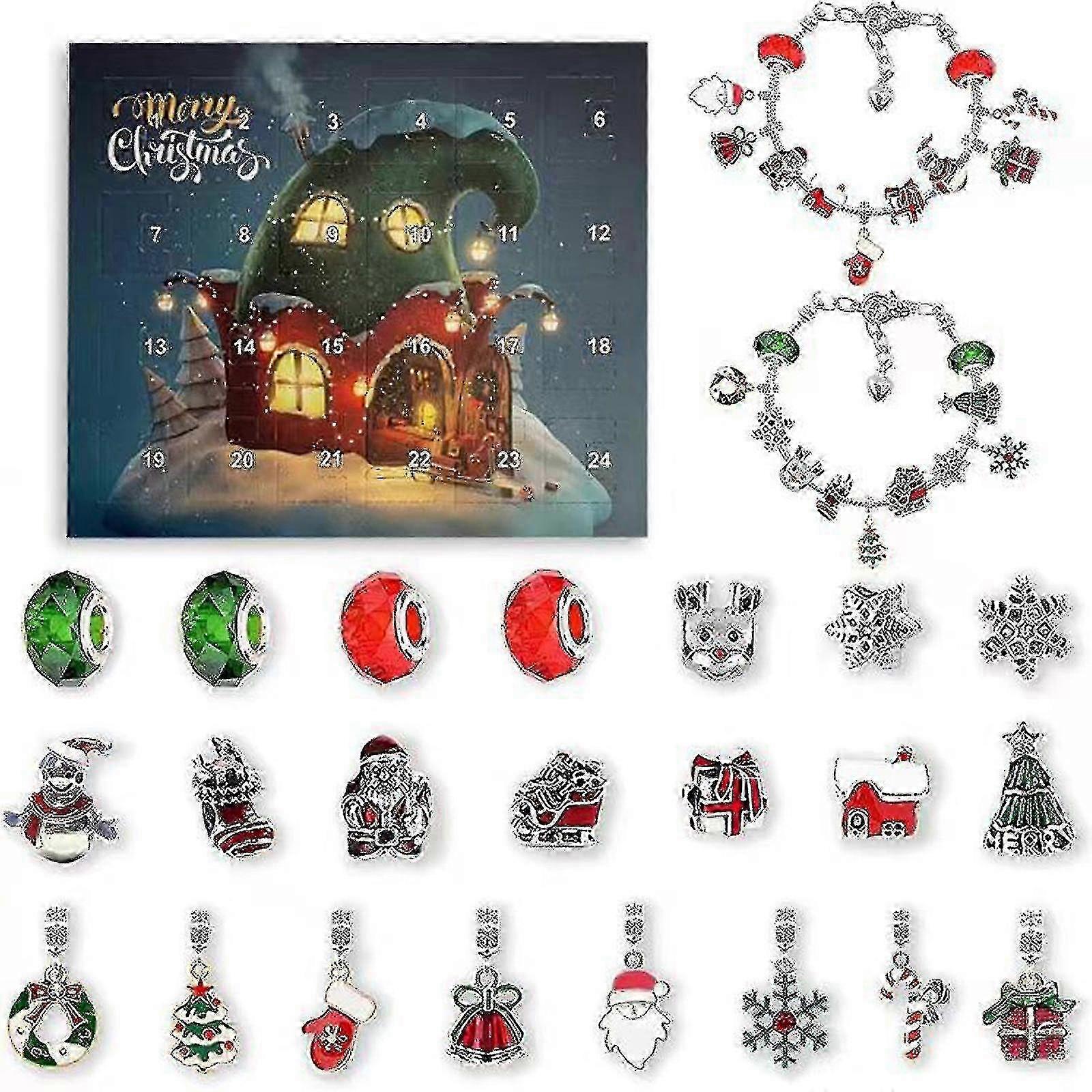 Christmas Advent Calendar Bracelets For Girls 24 Days Xmas Countdown Calendar Diy Jewelry Making Kit Gift 22 Charm Beads 2 Bracelets