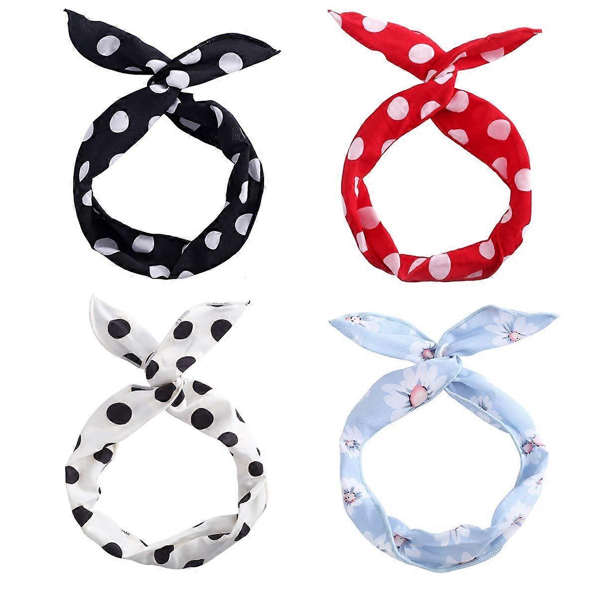 4 Pieces Retro Polka Dot Headbands Knot Headbands Rabbit Ear Bow Headband Vintage Print Wire Headband Headwrap