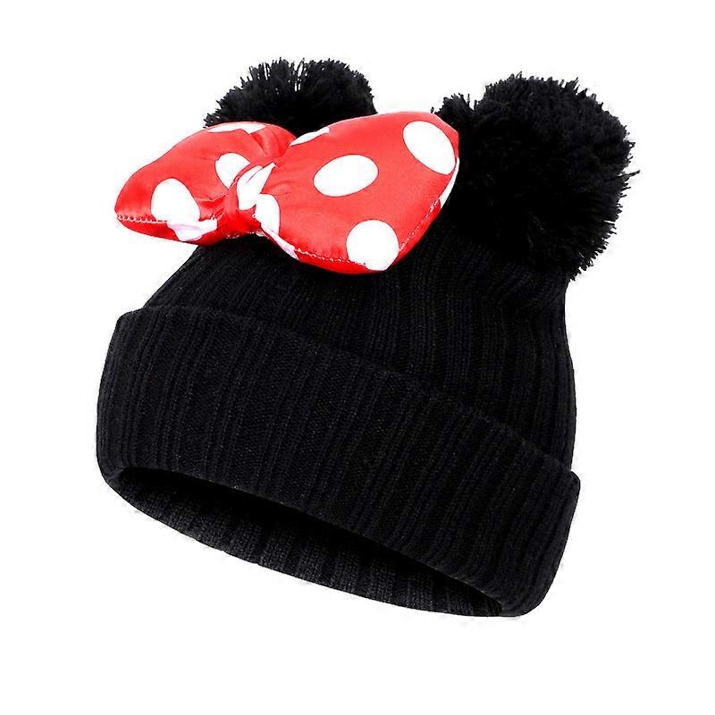Toddler Hat Winter Double Pom Pom Knitted Cap black