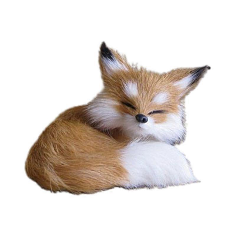 Simulation Fox Toy Realistic Adorable Plastic Fleece Long Plush Cute Squatting Fox Model for Home KAESI