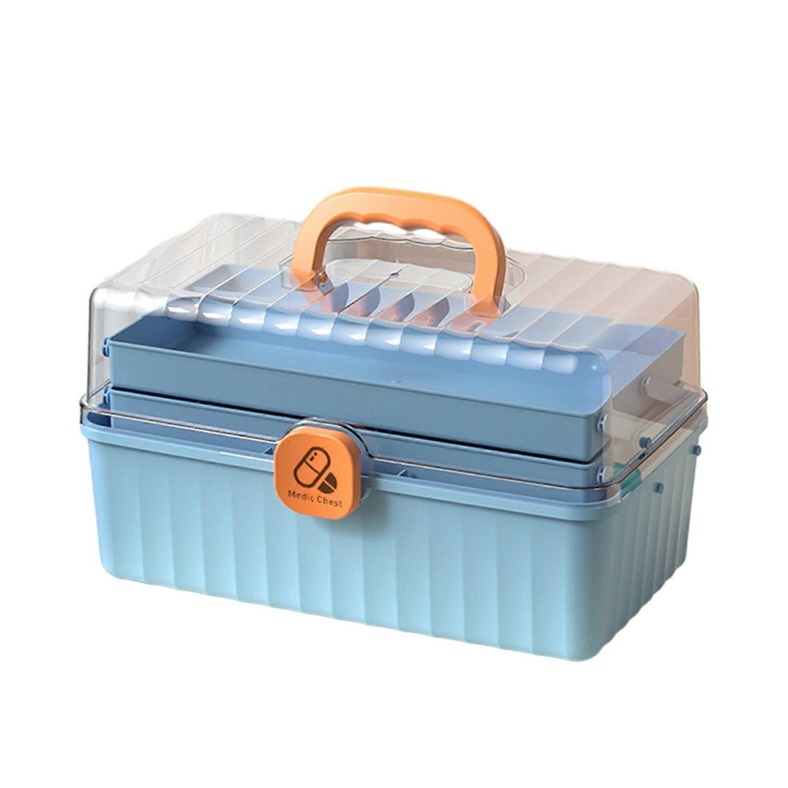 Large Capacity Pill Storage Box with Handle Three Layer Transparent Lid Design Dustproof Sealed Storage Case Tablet Pill Container