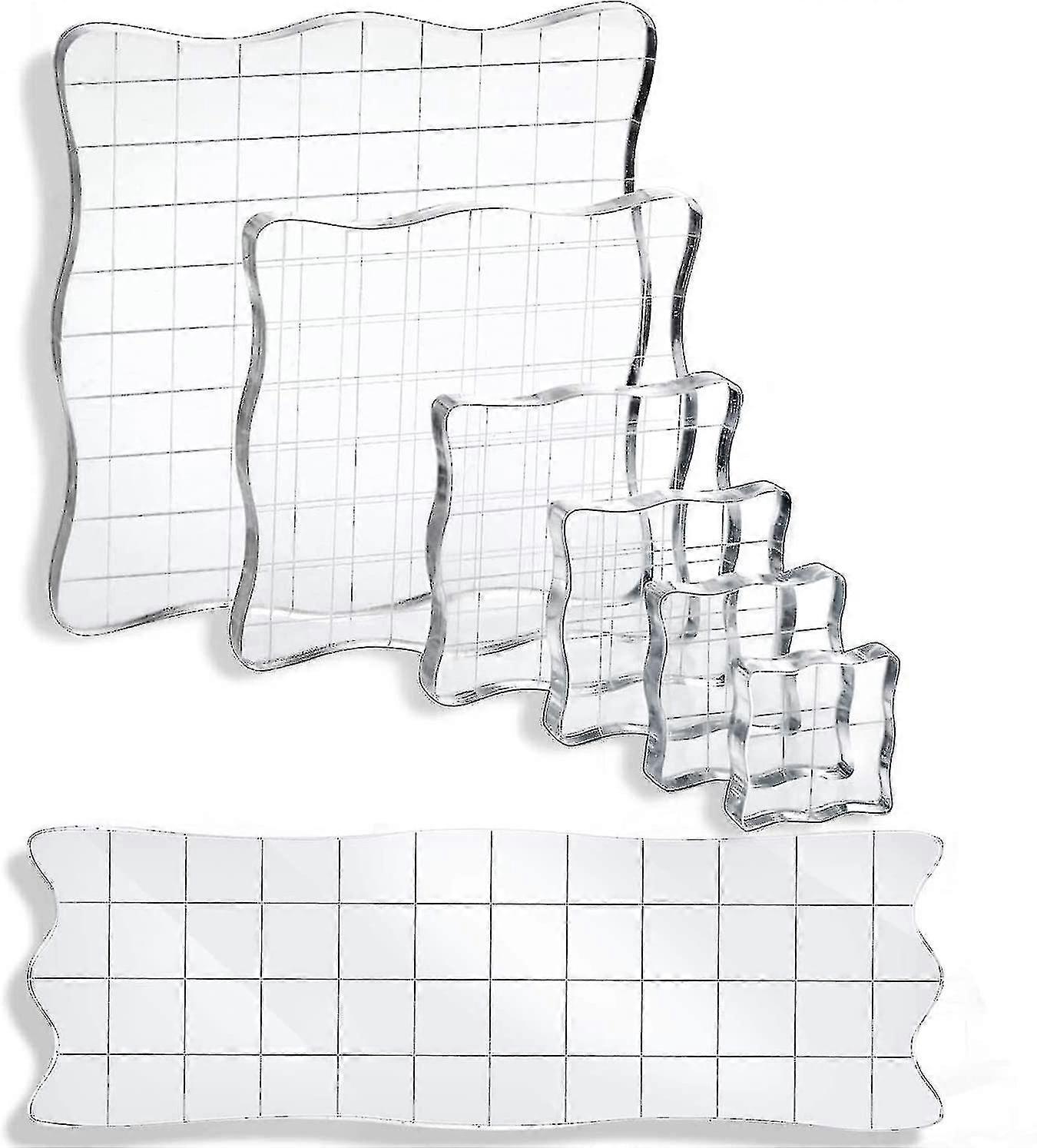 7 Pieces Acrylic Stamp Block Assorted Sizes Clear Acrylic Mounting Blocks Set, Decorative Stamp Blocks With Grid Lines For Scrapbooking Crafts Making
