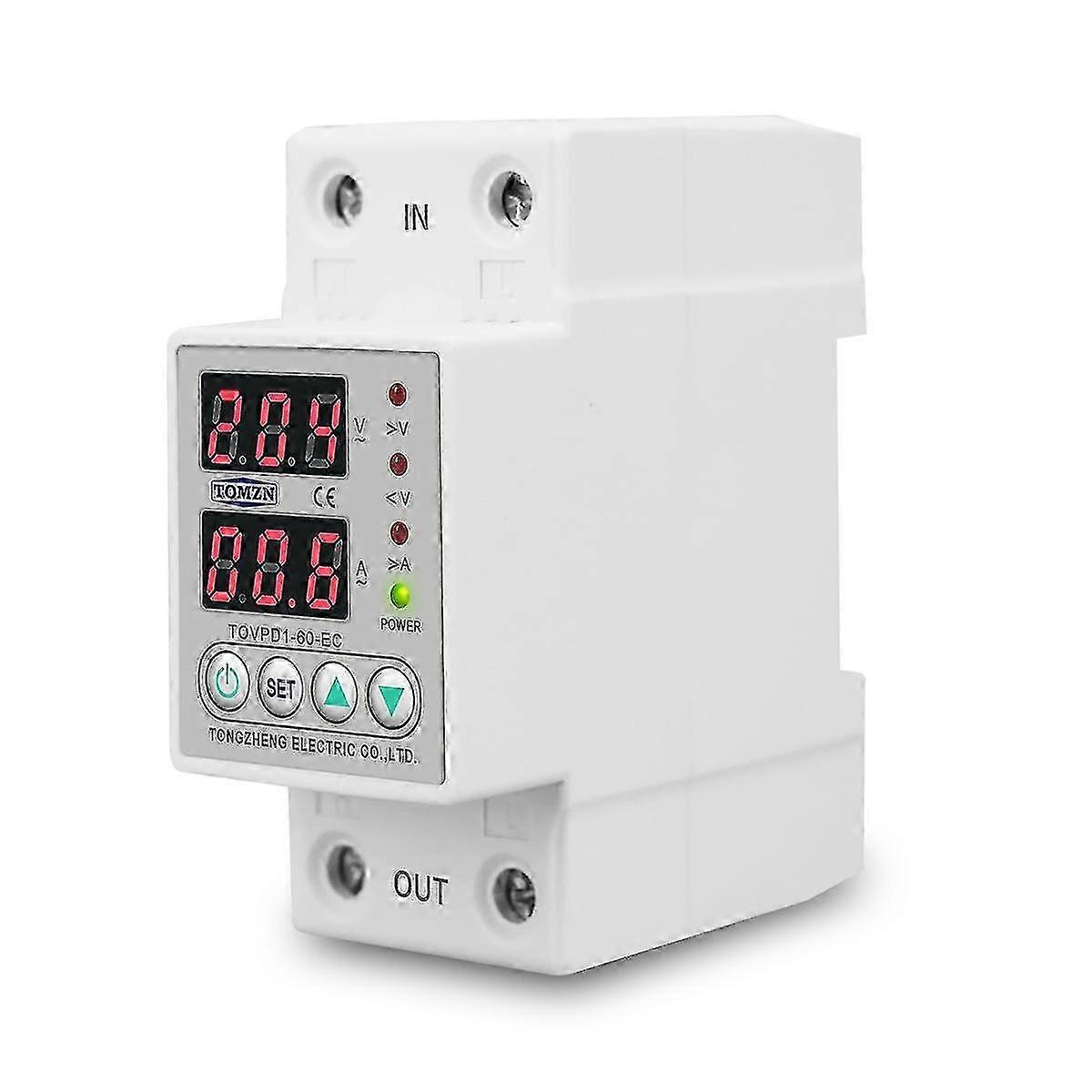60a Din Rail 230v Adjustable Over And Under Voltage Protective Device Protector Relay Monitor Current Limit Tomzn Tovpd1-63-ec
