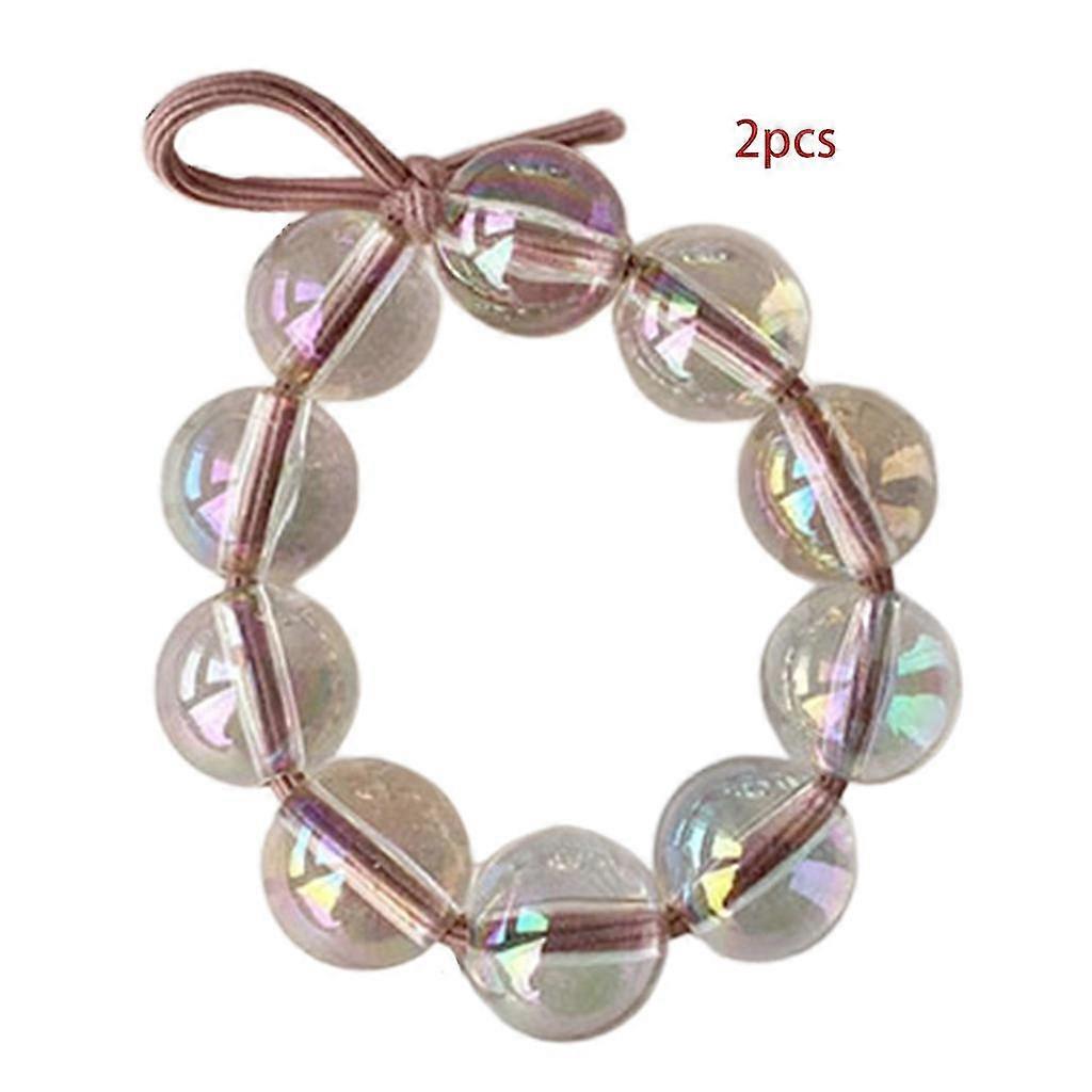 2pcs Shiny Colorful Hair Ties Holographic Clear Bubble Beaded Elastic Rubber Band Rope Jewelry Ponytail Holder Scrunchie