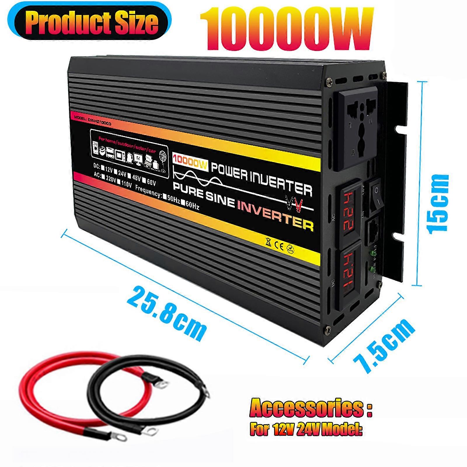 8000W 10000W ren sinusvåg växelriktare 12V 24V till 220V omvandlare växelriktare för solsystem Hem Utomhus RV Bil 50hz 60hz