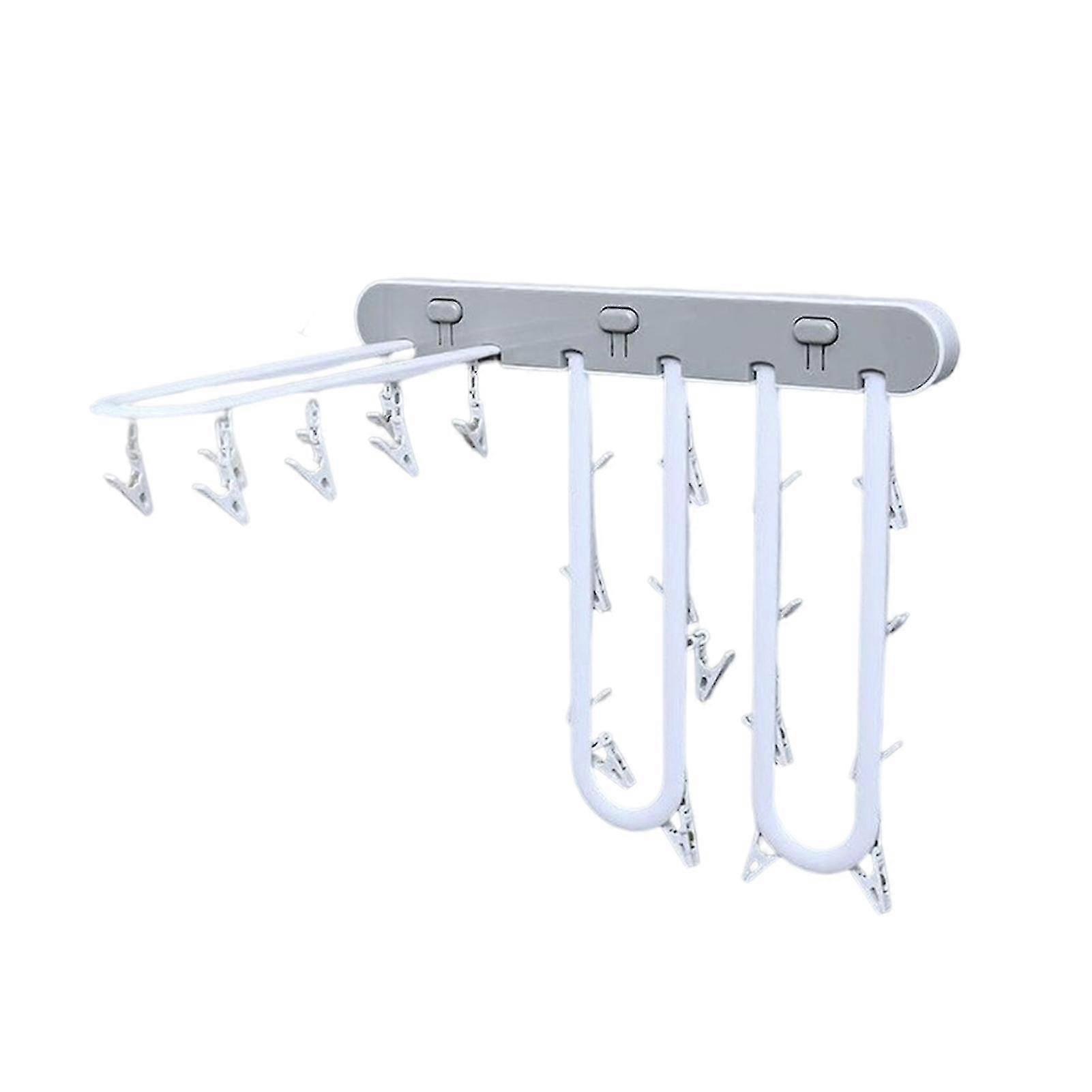 One-button Press Type Strong Fit Dormitory Without Punching Folding Drying Rack-white grey
