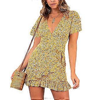 Verano Mujer Manga Corta Estampado Vestido V Cuello Casual