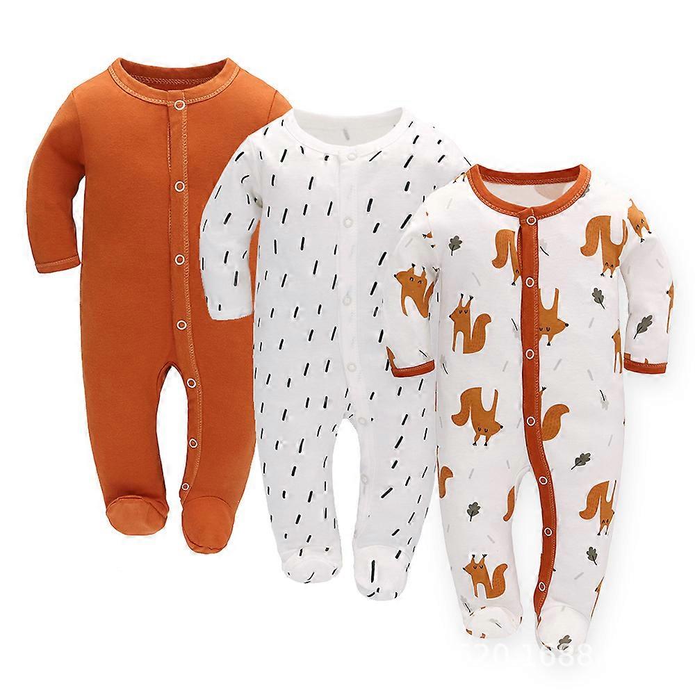 3Pcs Baby onesie spring and autumn long-sleeved newborn jumpsuit baby feet wrapped crawling one-piece clothesRaindrop 62cm Suitable for 2-4 months.