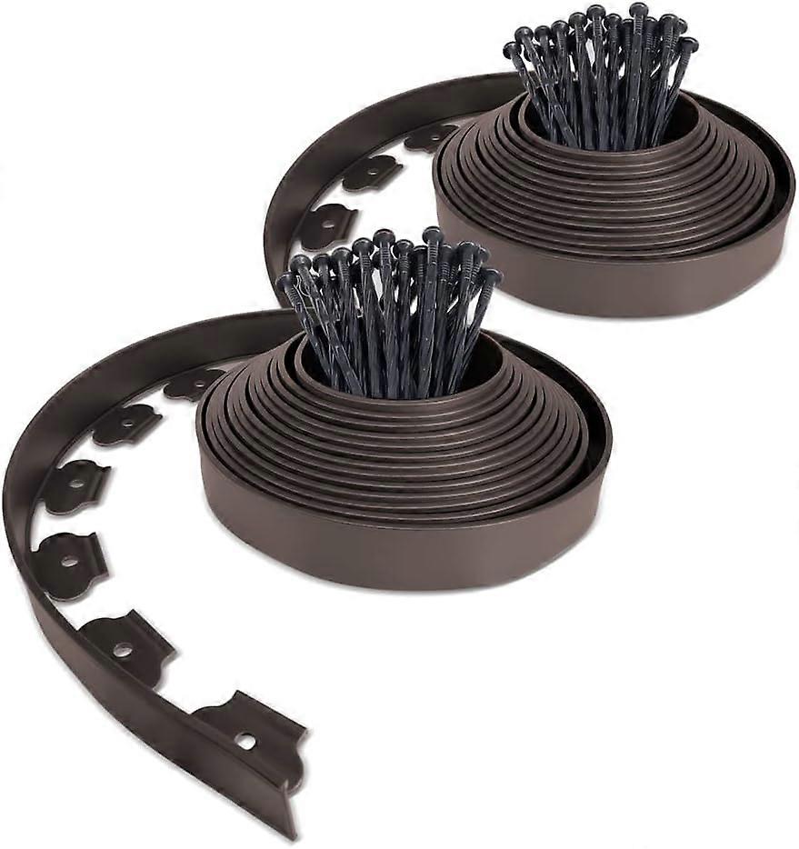 Brown Plastic Garden Edging 20 Meters with 60 Anchor Stakes Flexible Lawn Edging Lawn Edging with Solid Stakes Garden Idea Height 50mm, Thickness 3mm