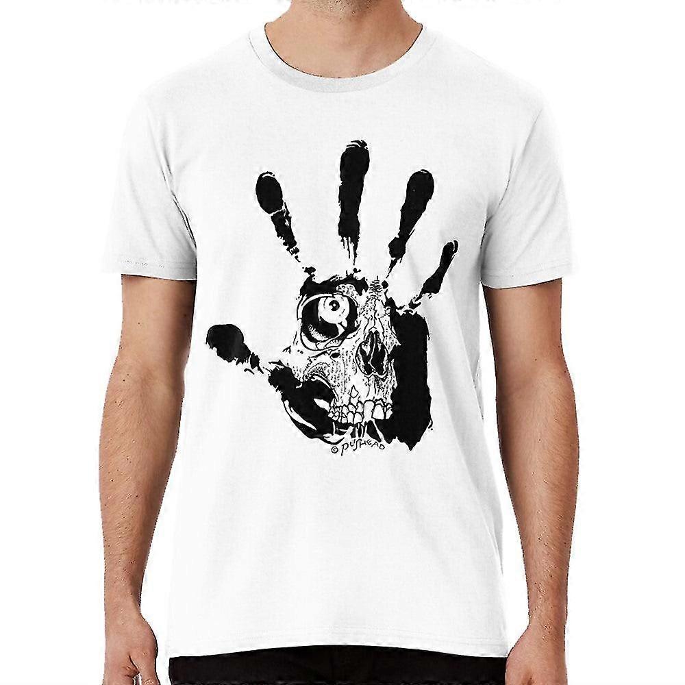 Pushead يد الخوف تي شيرت جمجمة هيكل عظمي المتشددين سحق