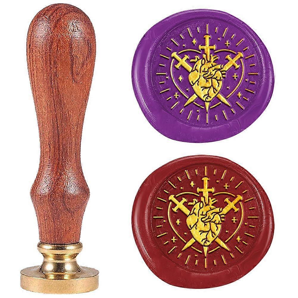 Heart Sword Wax Seal Stamp 1" Removable Brass Seal Head with Wooden Handle Vintage Embossed Sealing Wax Stamp for Letter Invitations Party Envelope Fe
