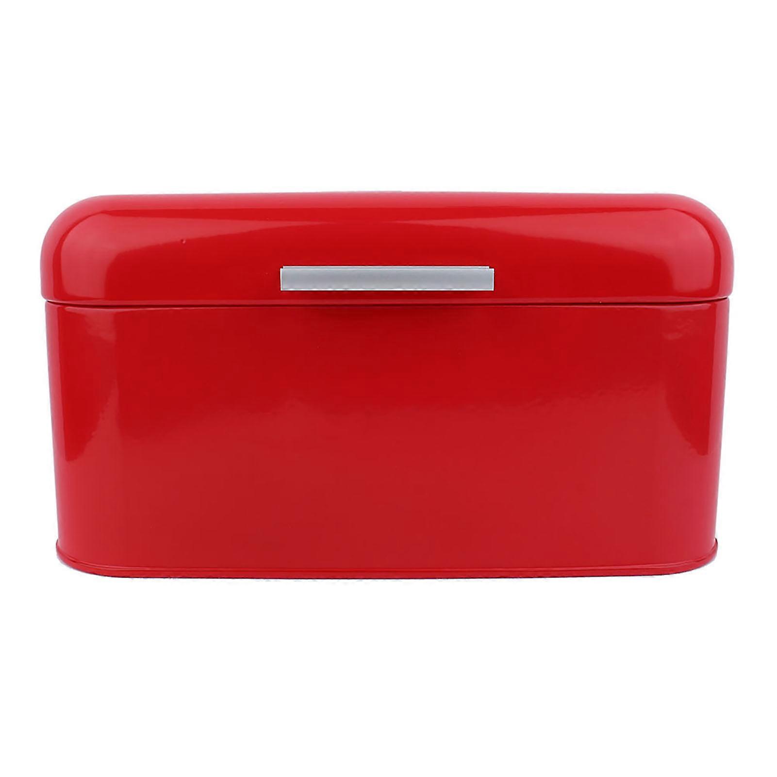 Solid Color Retro Metal Bread Bin Box Large Capacity Kitchen Storage Container (Red)