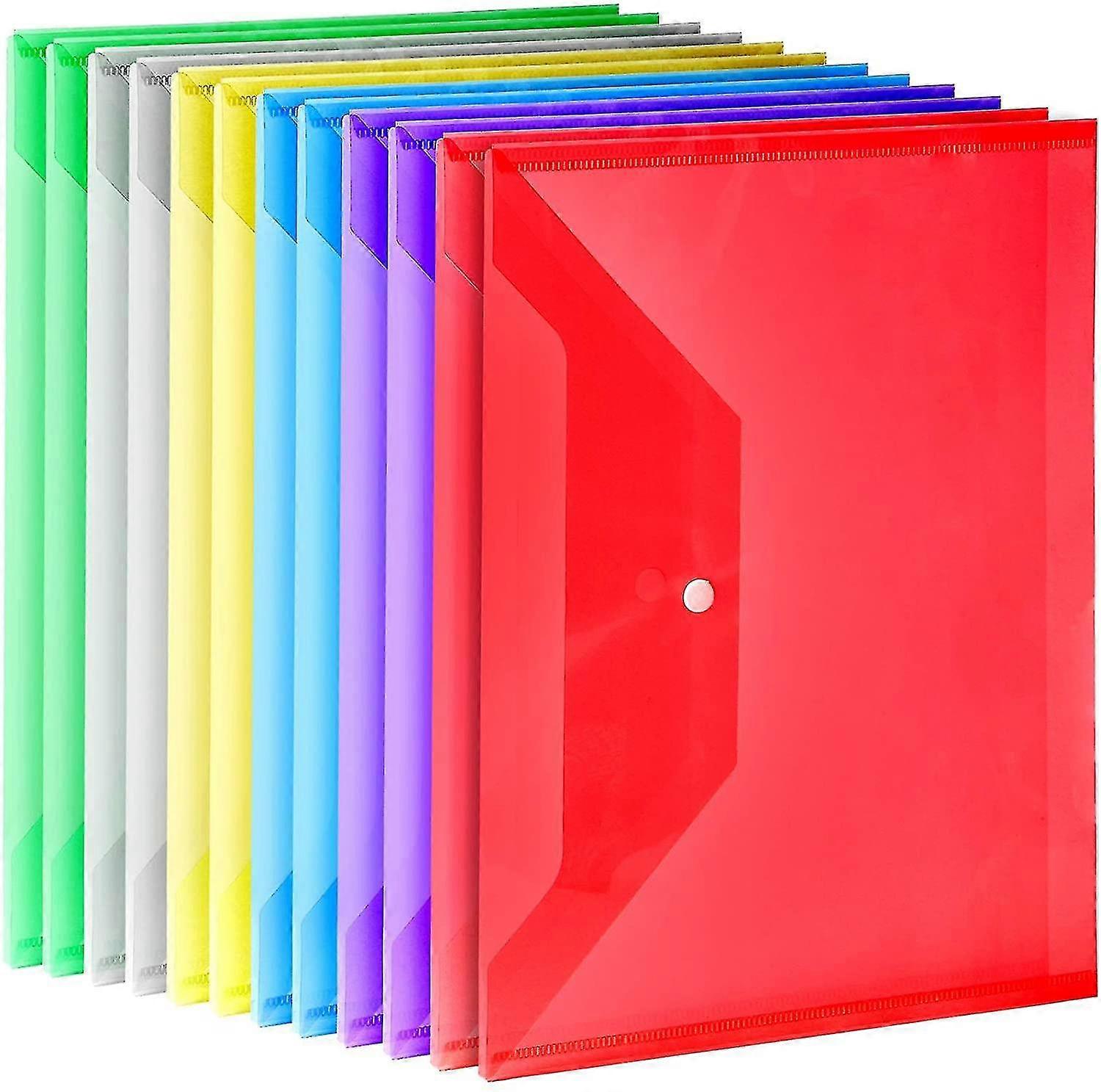12 Pack Plastic Envelopes, A4 Clear File Organizer With Snaps,6 Colors