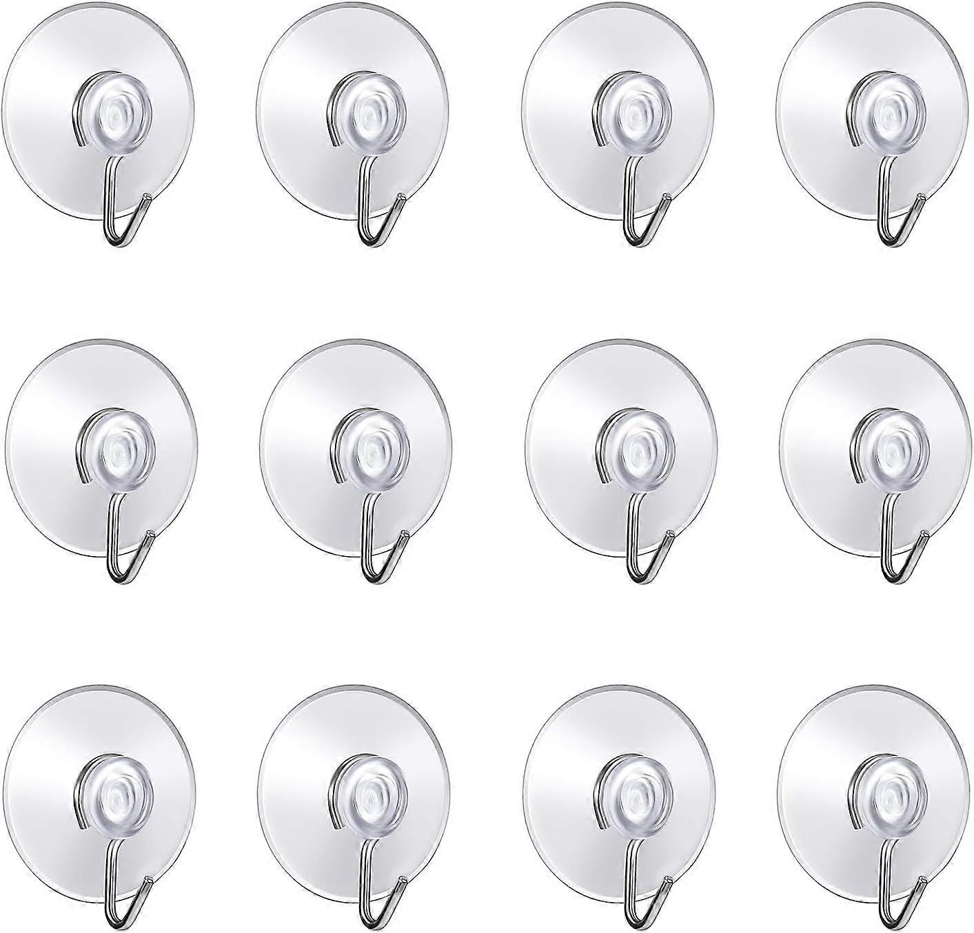 Set of 12 Wall Hooks with Suction Cup, Small Plastic Suction Cups with Round Hook for Bathroom and Kitchen ((4cm))
