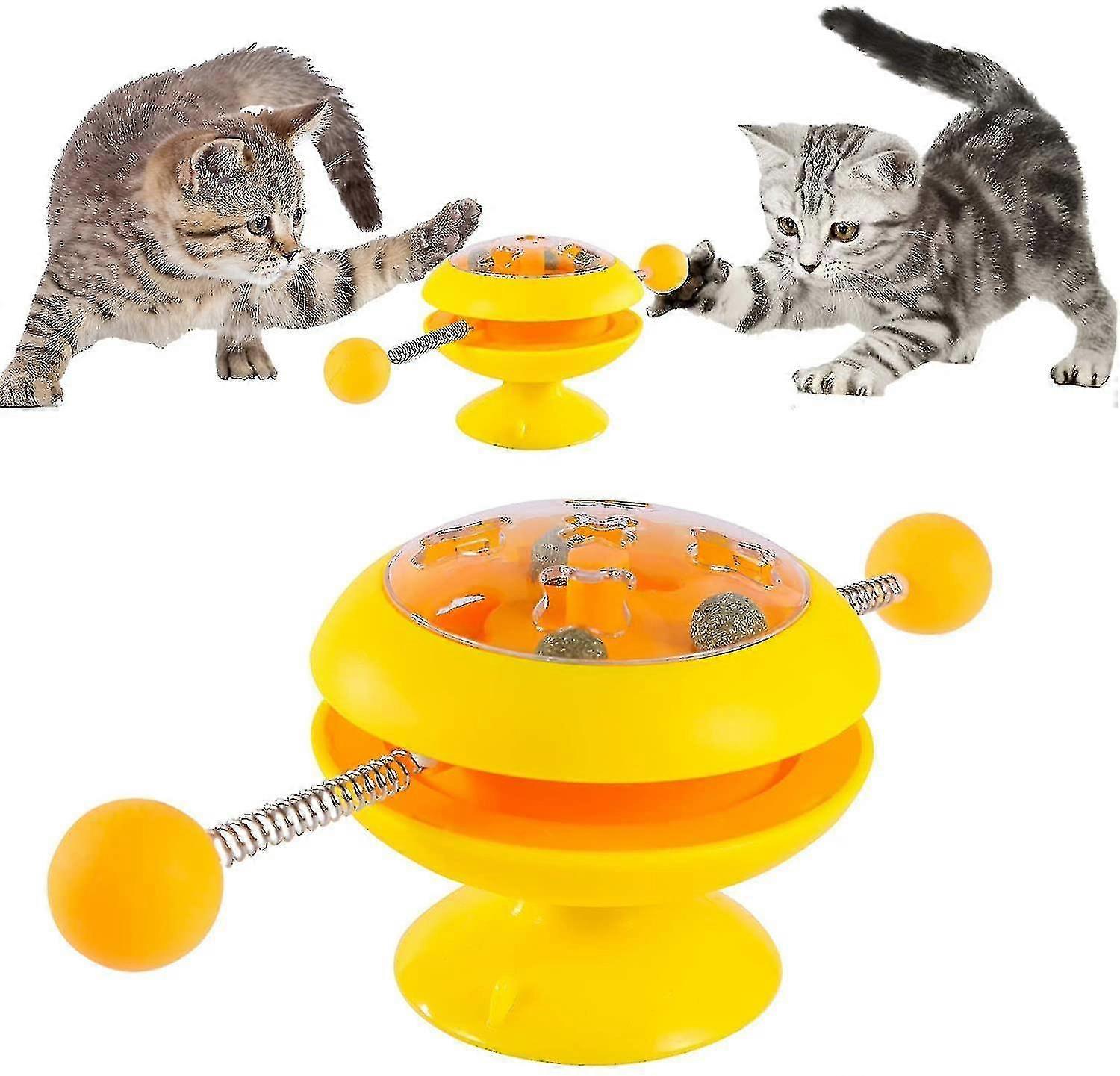 Yellow Interactive Cat Toys Cat Teaser Stick Catnip Ball Turntable Toy Cai777