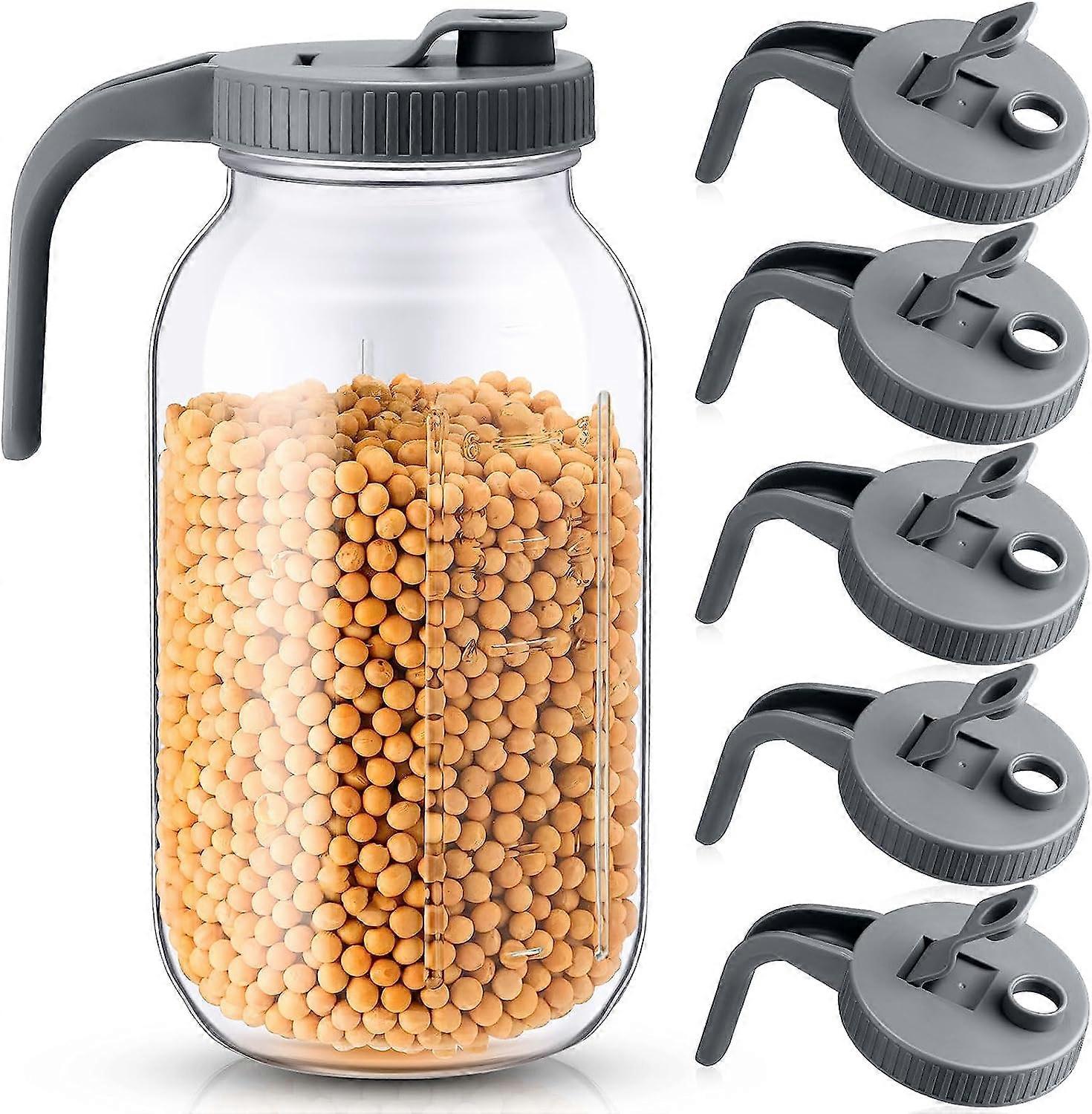 5pcs Wide Mouth Mason Jar Pour Spout Lids with Handle Reusable Plastic Flip Cap Lid, Leak Proof Airtight Seal, Jar Not Included