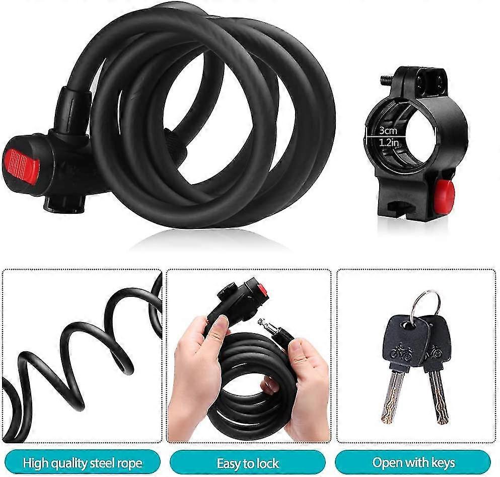 Bicycle Lock, 15mm Bicycle Lock With Key Cable Lock Security Level Very High Bicycle Lock