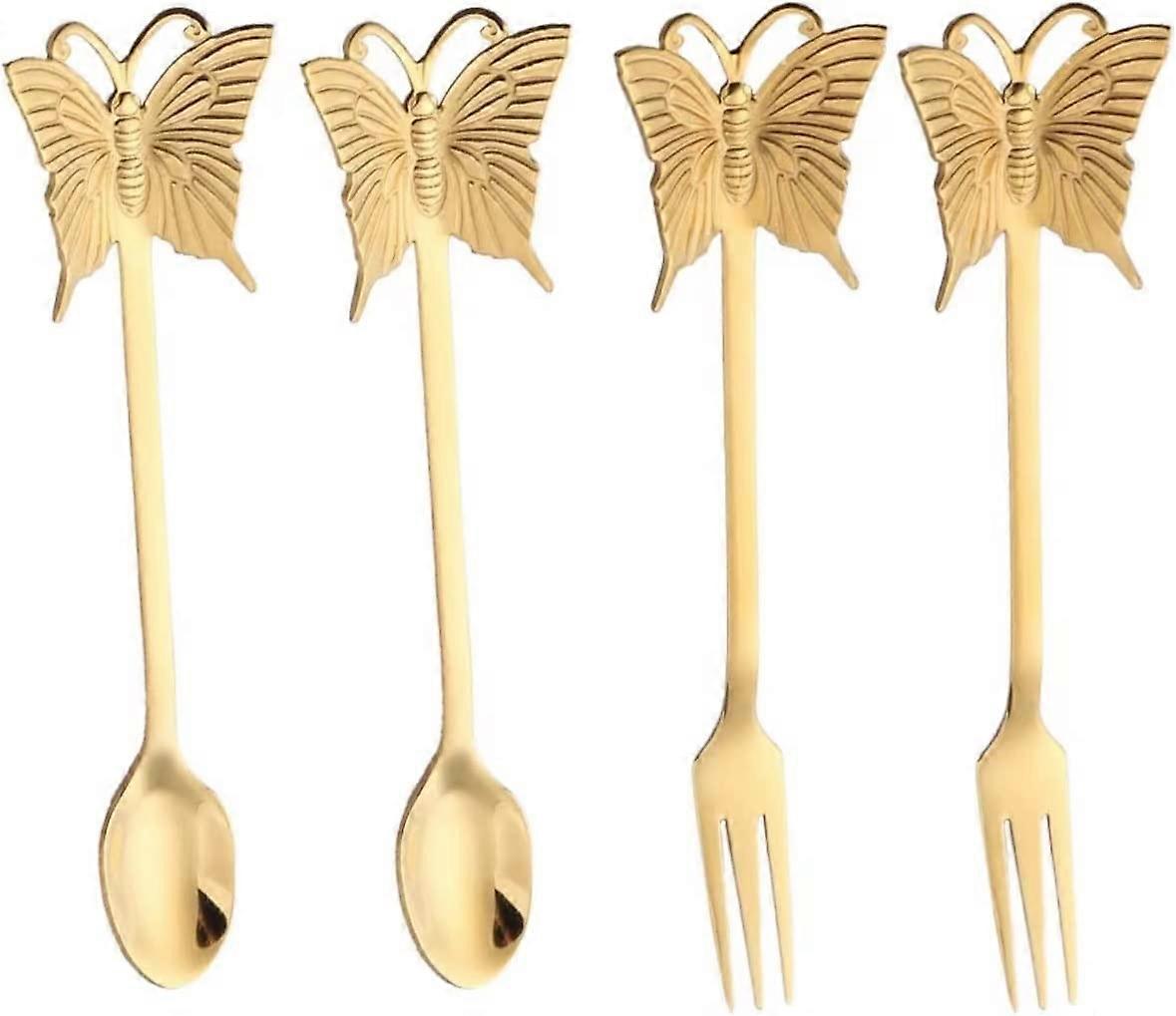 4 PCes Aço Inoxidável Colher de Café Tea Party Spoon Colheres de Chá, Louça de Ouro 5,3 polegadas - Ouro