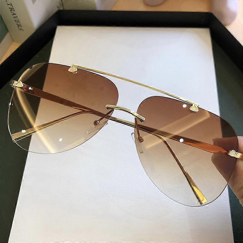 Vintage Rimless Alloy Aviation Pilot γυαλιά ηλίου για άνδρες 2023 Brand Gradient γυαλιά ηλίου Female Metal Oval Shades Black Brown