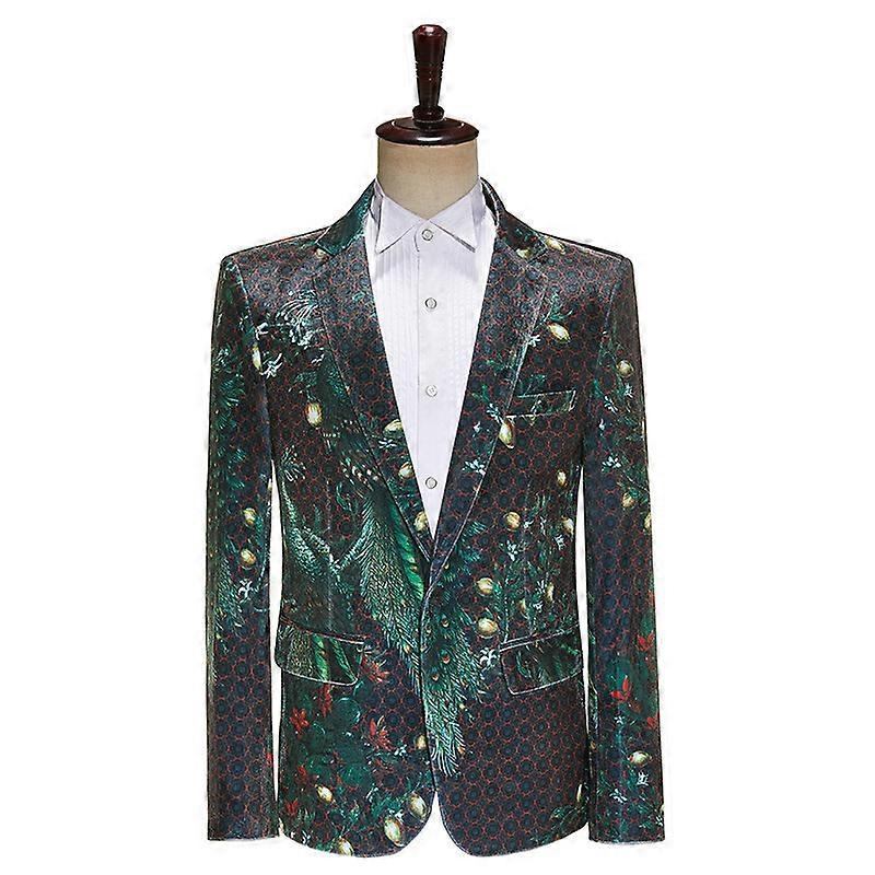 Men's Peacock Printed Blazer Floral Suit Jacket