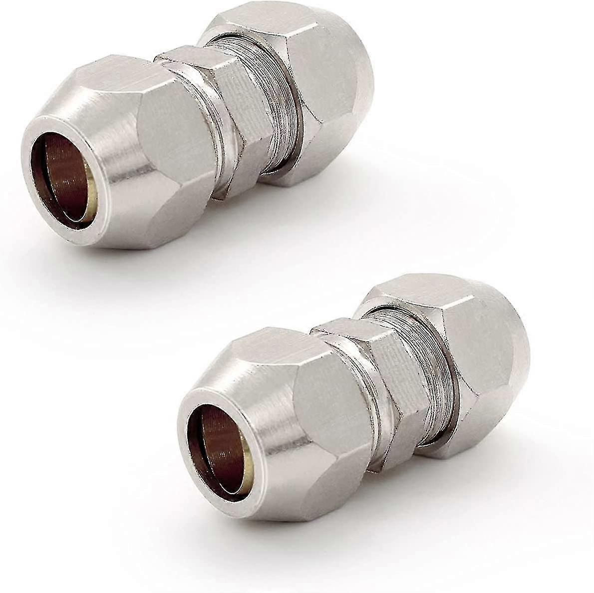 2 חלקים 8 מ"מ דחיסה Ferrule צינור התאמה, כסף פנאומטי צינור מתאים, נחושת ניקל מצופה צינור כפול ישר מחבר מהיר, מתאים עבור (