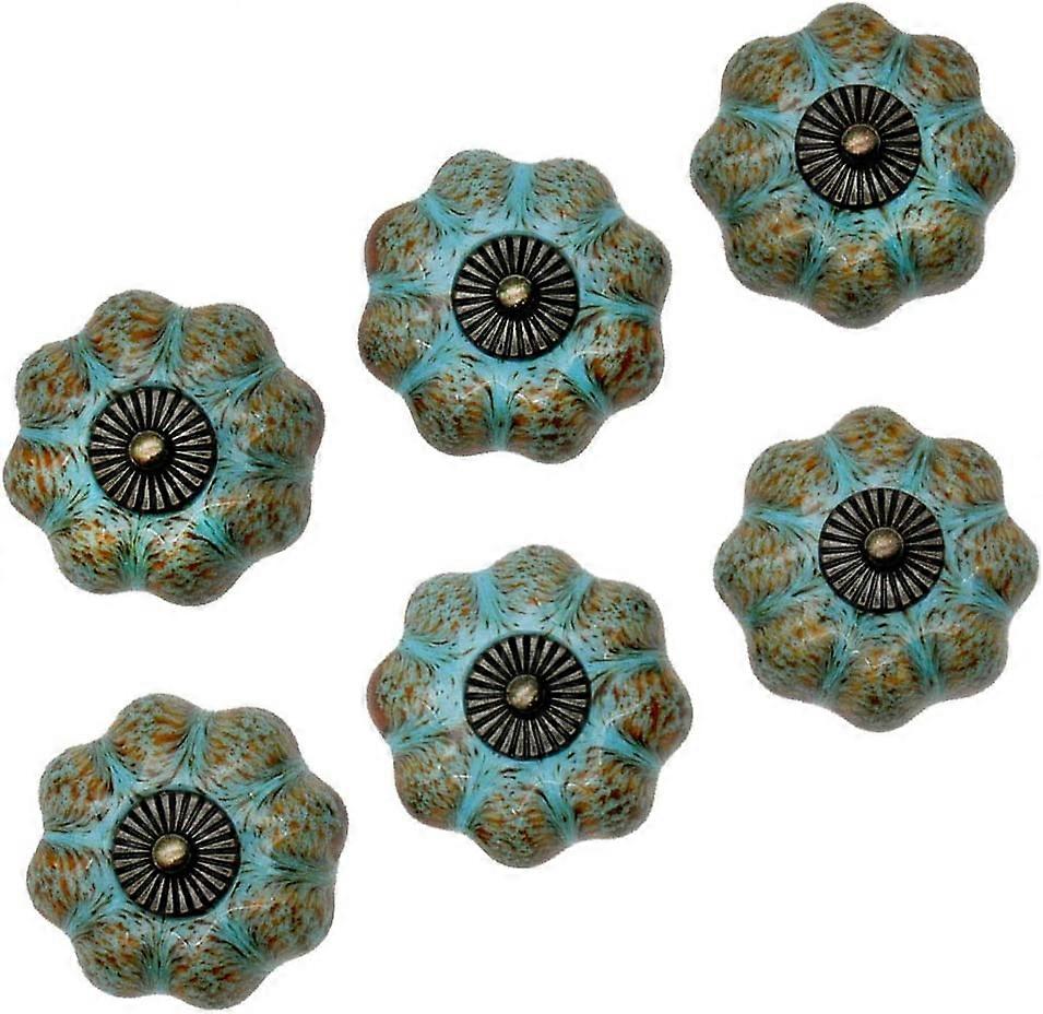 Set of 6 Door Knobs, Drawer Pulls, Cupboard Pulls, Ceramic Knobs, Retro and Elegant Style Pumpkin