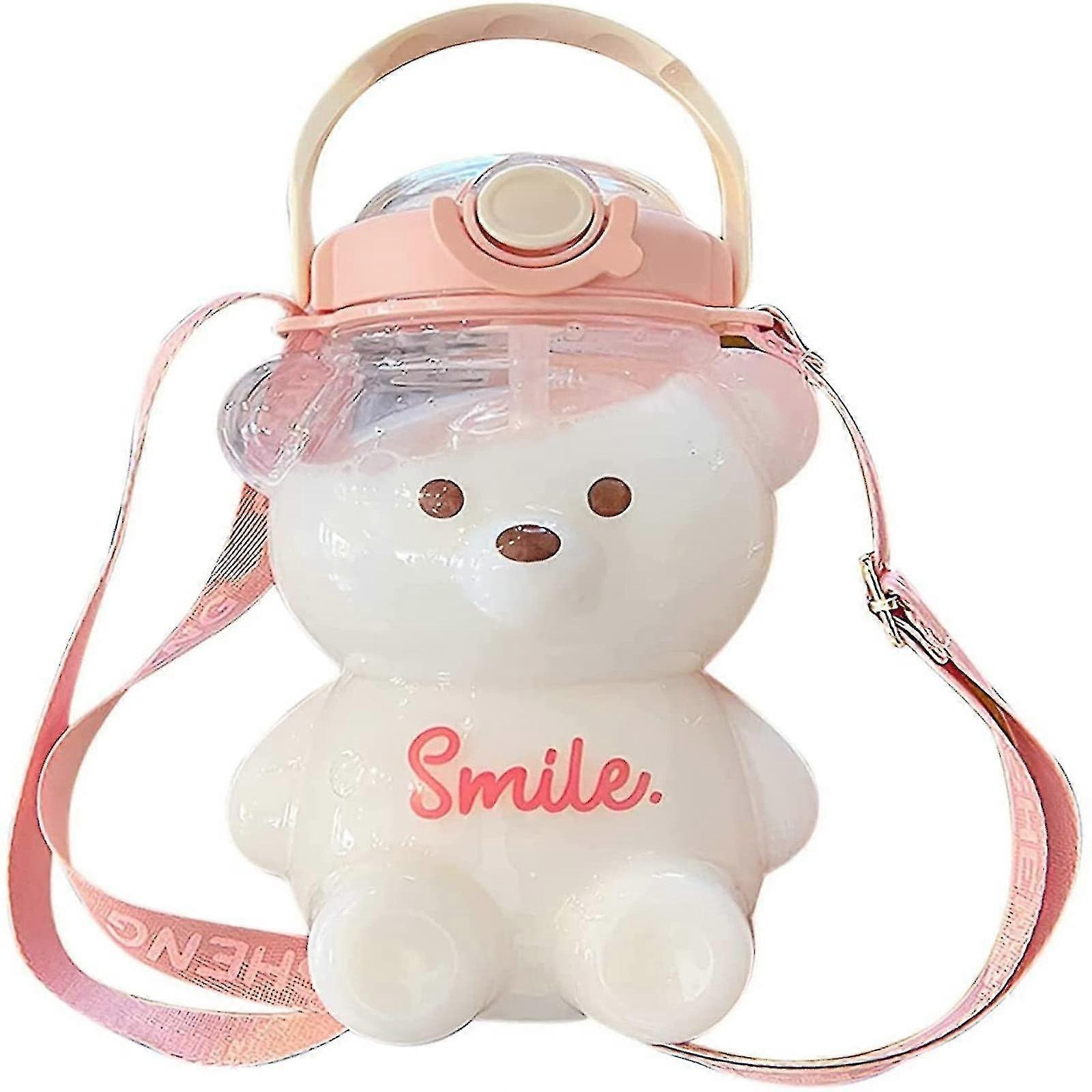 Straw Water Bottle With Integrated Carrying Loop, Removable Shoulder Strap, Made Of Durable Plastic