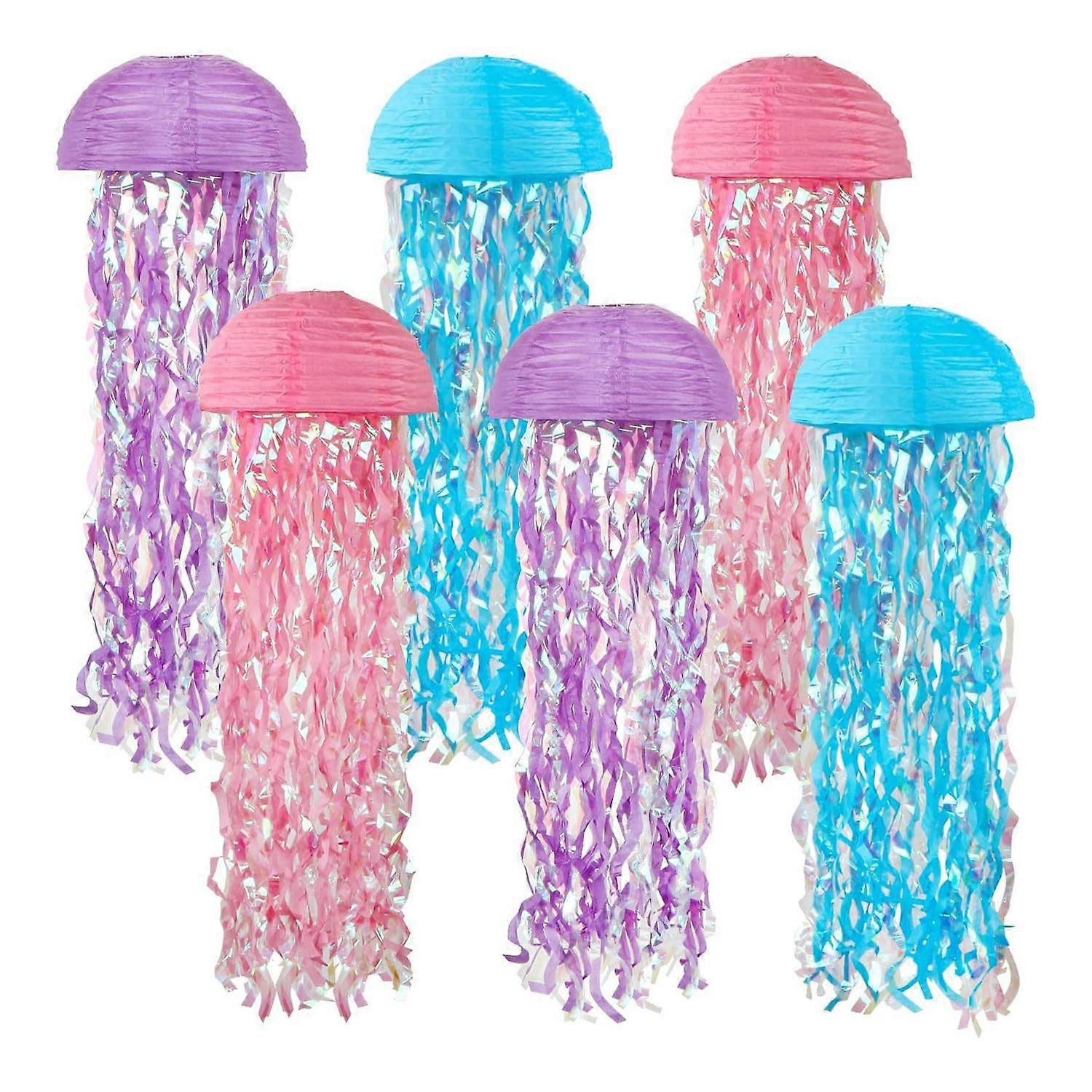 6 Pack Jellyfish Lanterns Gradient Blue Ocean Themed Paper Lantern Decorations Beach Pool Classroom