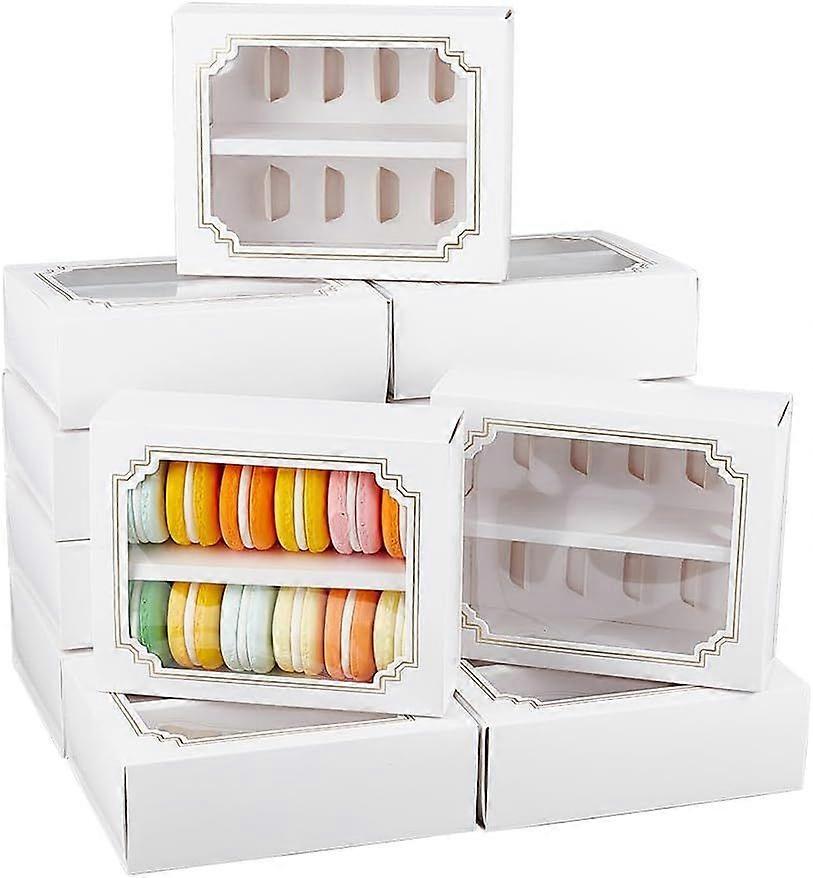 24 Pcs Macaron Drawer Boxes 6.1x4.92x1.97inch Packaging Boxes with Clear Window Kraft Paper Drawer Box Pastry Packaging Box for Desserts Biscuits Cand