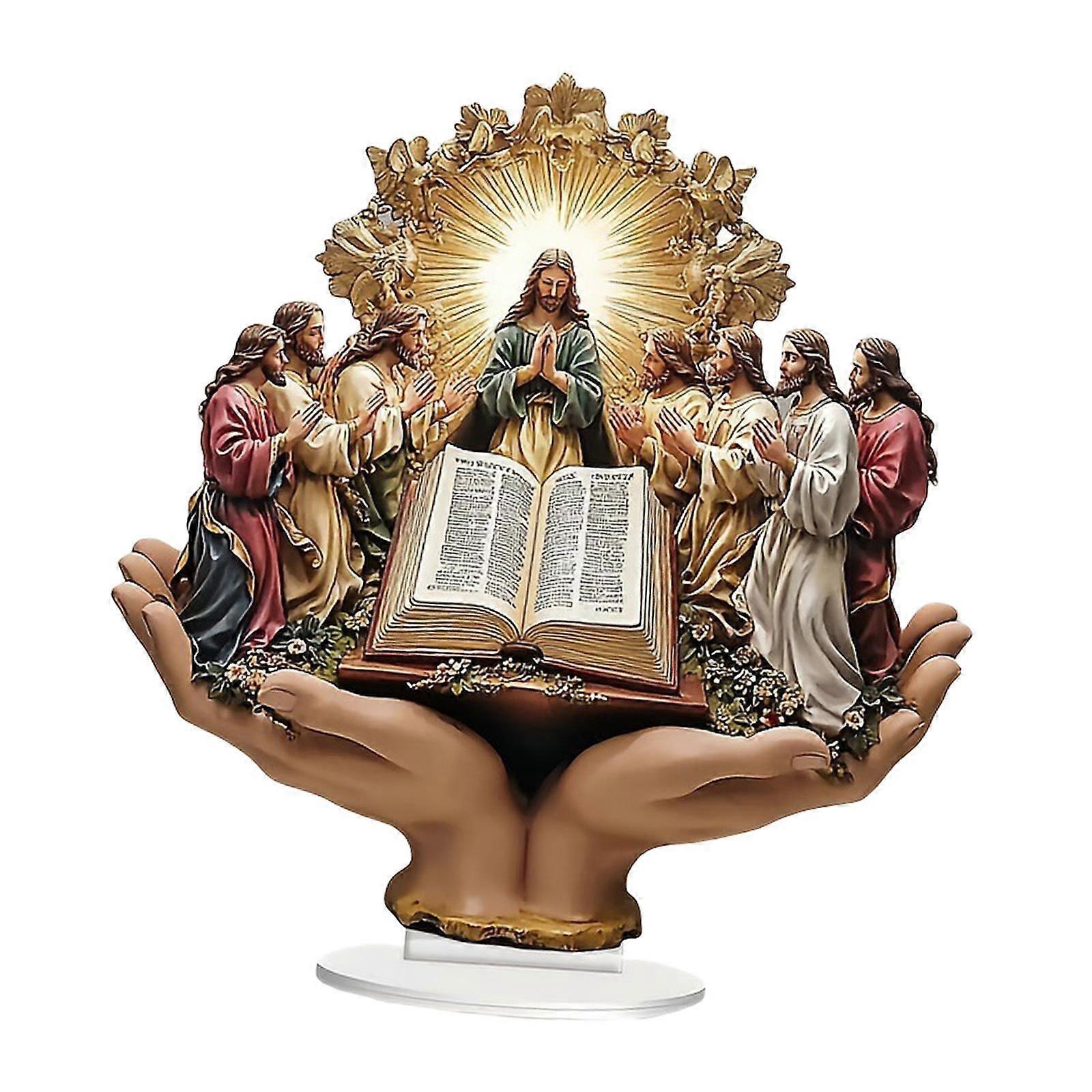 Ακρυλικό σημάδι τραπεζιού σκηνής του Ιησού και της Βίβλου με τη συλλογή αγκυλών 7.8x8.2inch