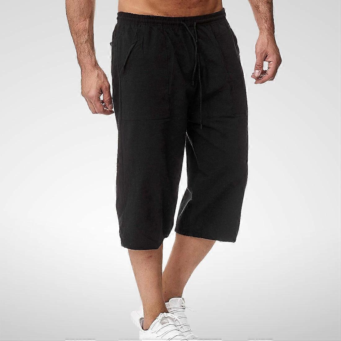 Inen Short Men 3/4 Length Knee Cotton Large Size High Waist Plus Size Bermuda Shorts Male Long Men's Summer Breeches