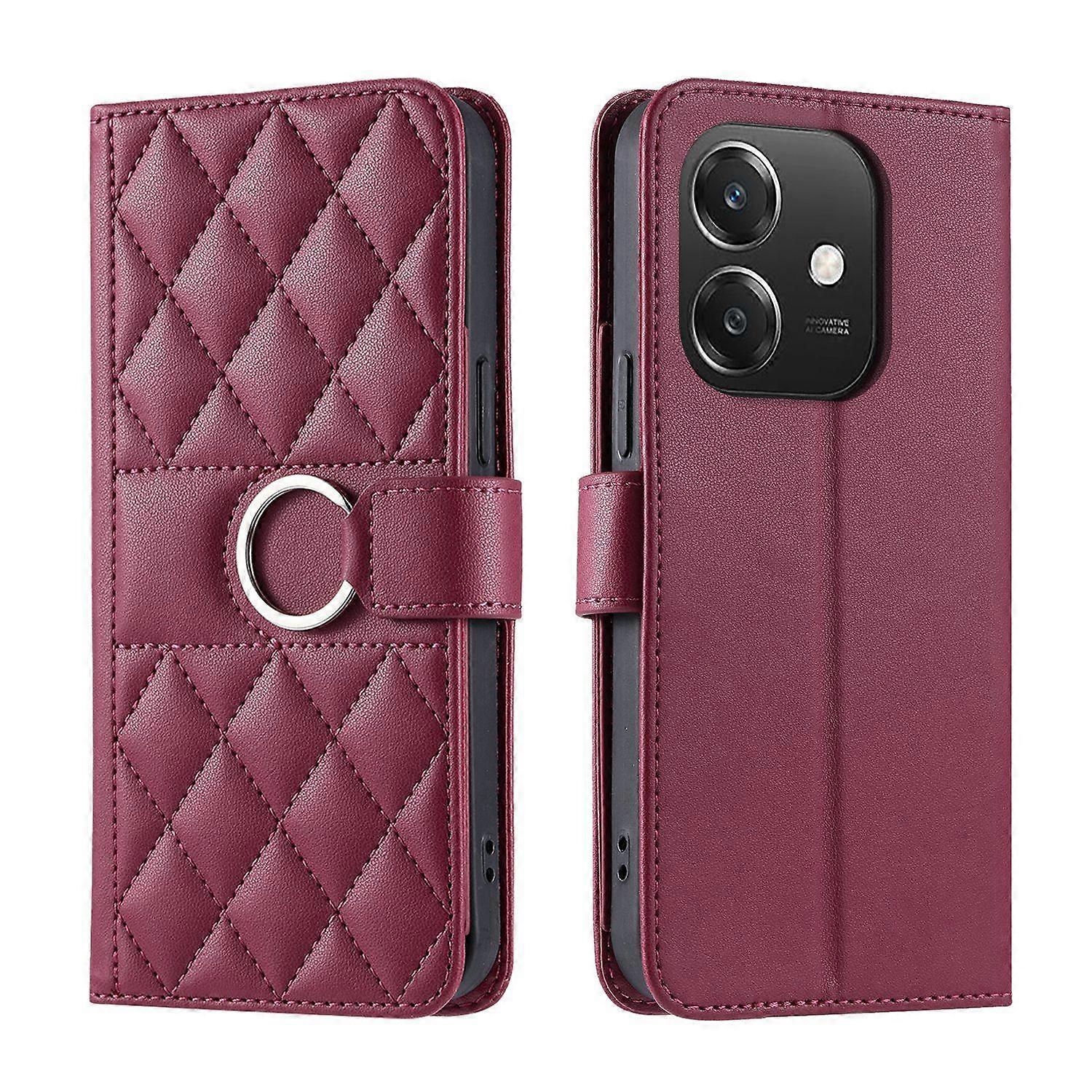 Ring Buckle Rhombic Leather Phone Case