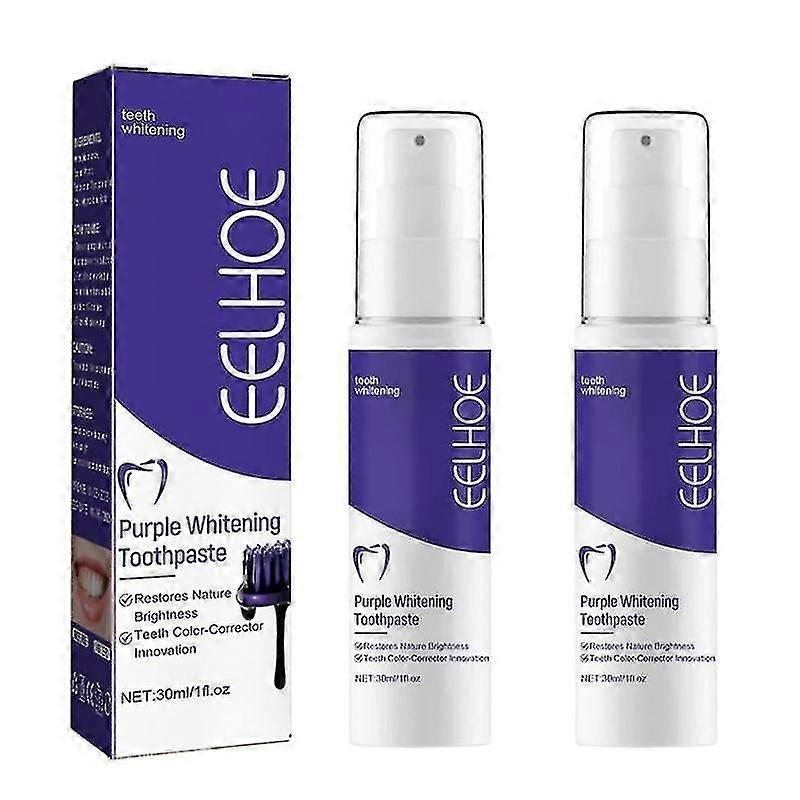 2個パープルブライトニング歯磨き粉デンタルクリーニングケア臭を取り除き、汚れを白くする黄色の歯のフレッシュブレス