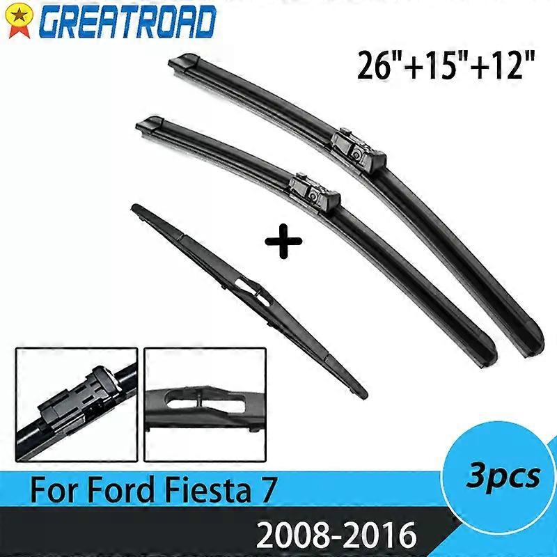 Wiper Front Rear Wiper Blades Set For Ford Fiesta 7 2008 09 10 11 12 13-2016 Windshield Windscreen Front Rear Window 26"+15"+12"