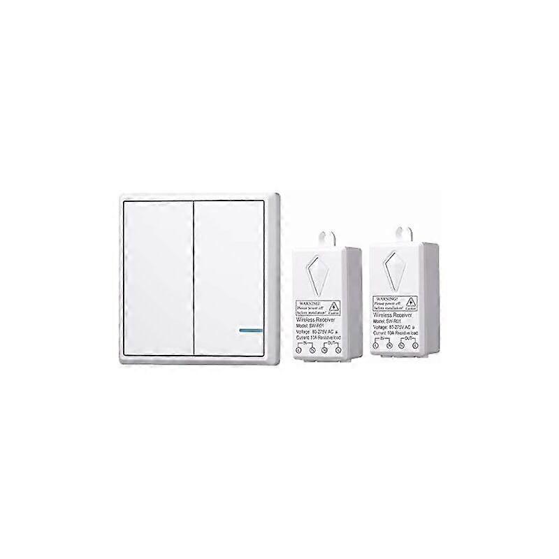 Wireless Light Switch Kit, 1 Double Switch + 2 Receivers, No Wiring Required, Easy to Install