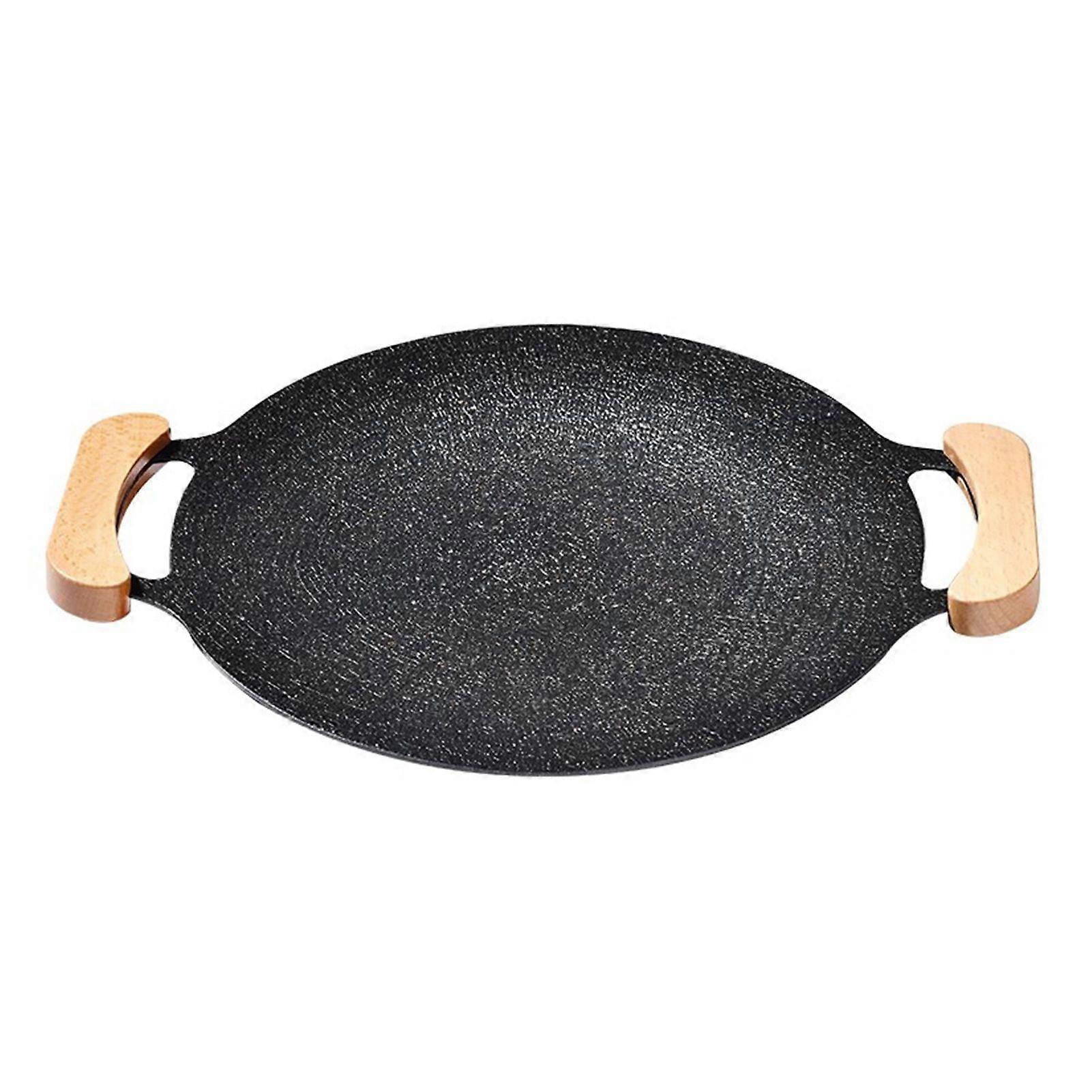 Cast Iron Baking Tray with Handles Non-stick Round Frying Pan for BBQ Steak Seafood Vegetables Pancakes Multifunctional Grill Pan for Stove Campfire