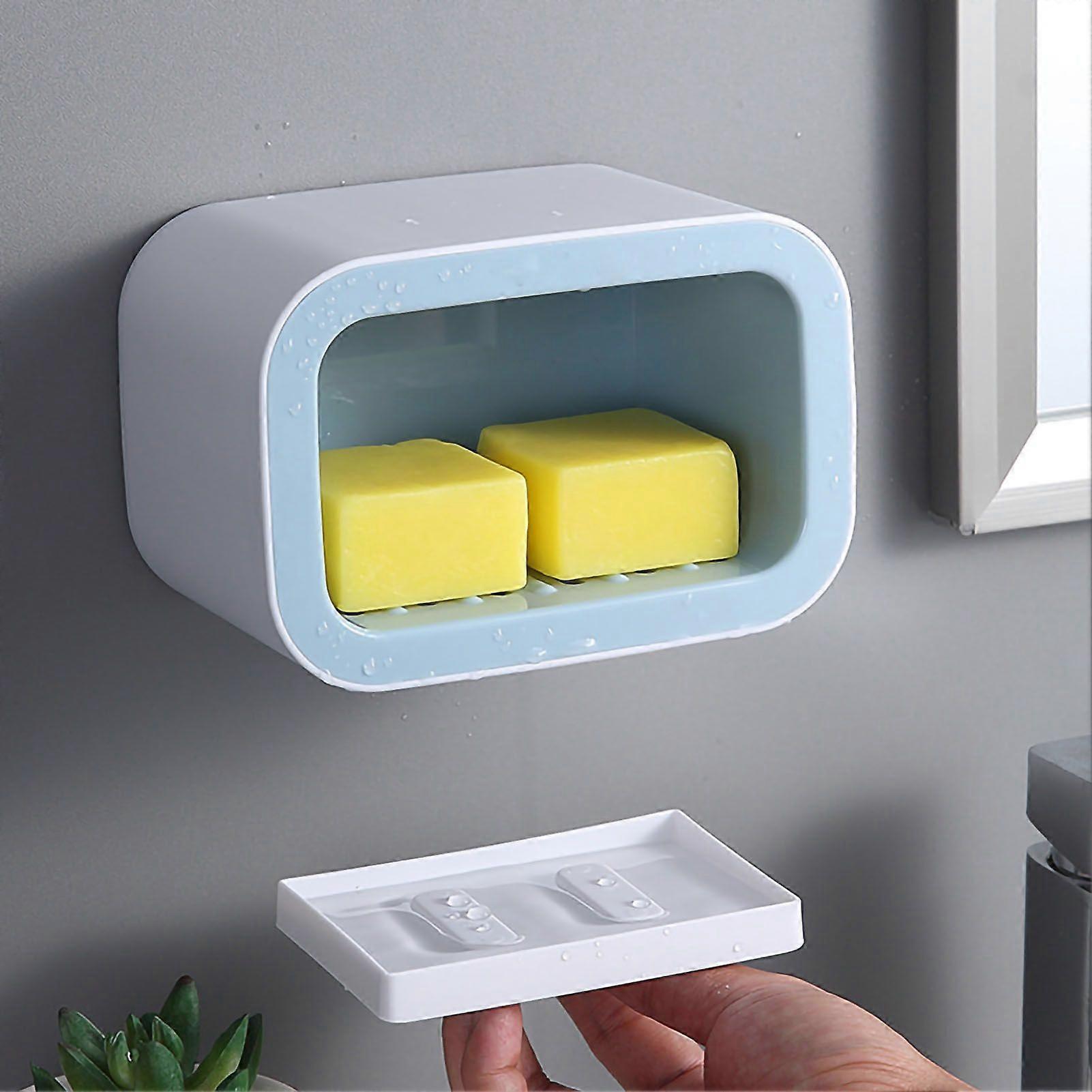 Wall Mount Soap Rack Drain Toilet Suction Disc Punch Free Box Student Dormitory Supplies Nordic 1 Layer Blue